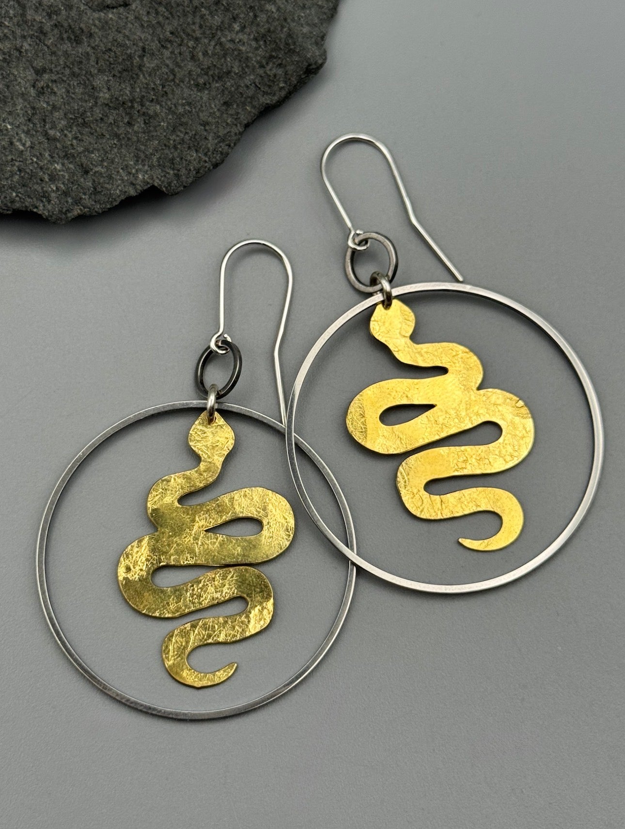 •NĀGA HOOPS• mixed metal dangle earrings