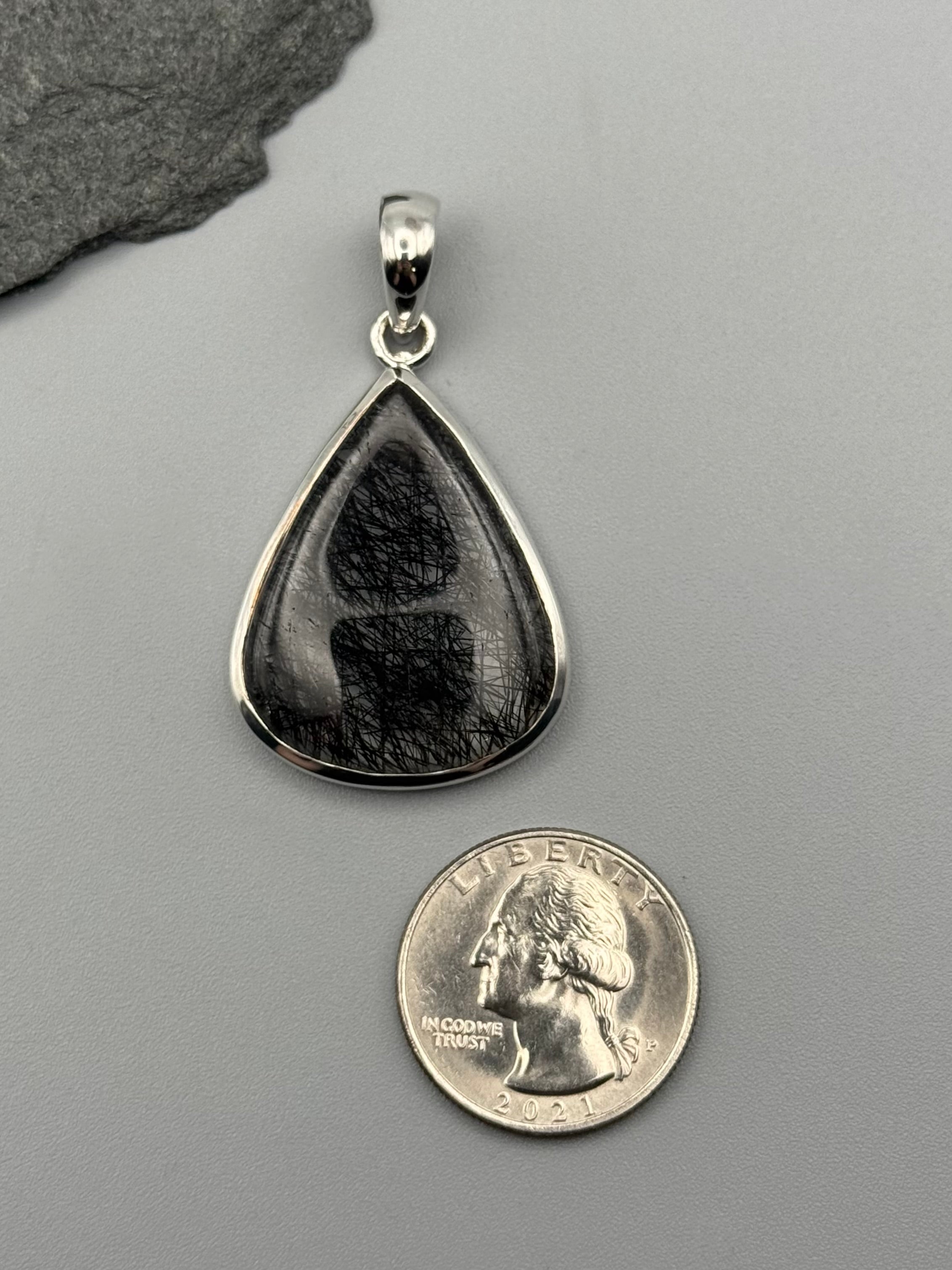 •TOURMALINATED QUARTZ - TEAR• sterling silver pendant