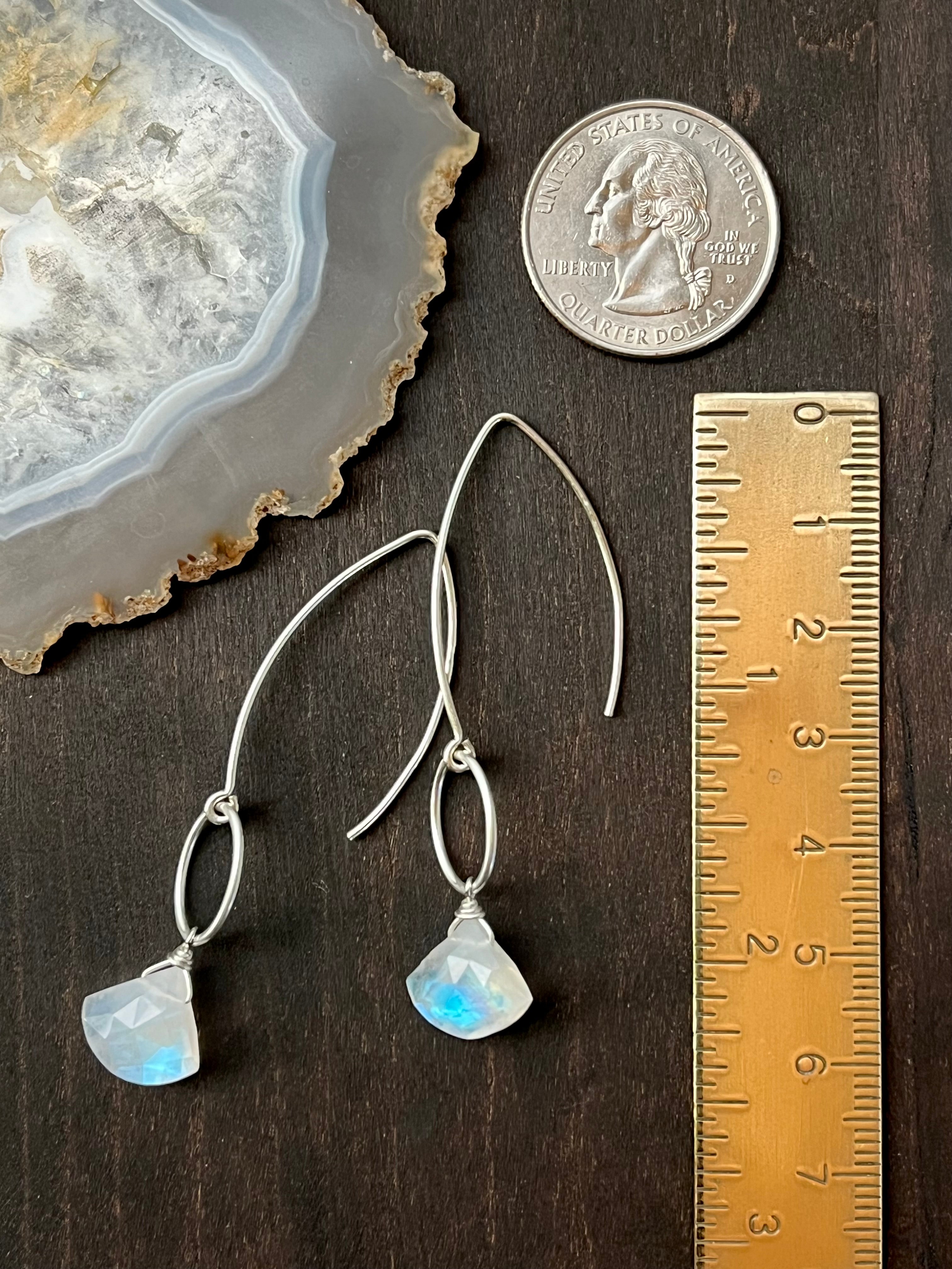 •IO - AXE• rainbow moonstone + silver dangle earrings