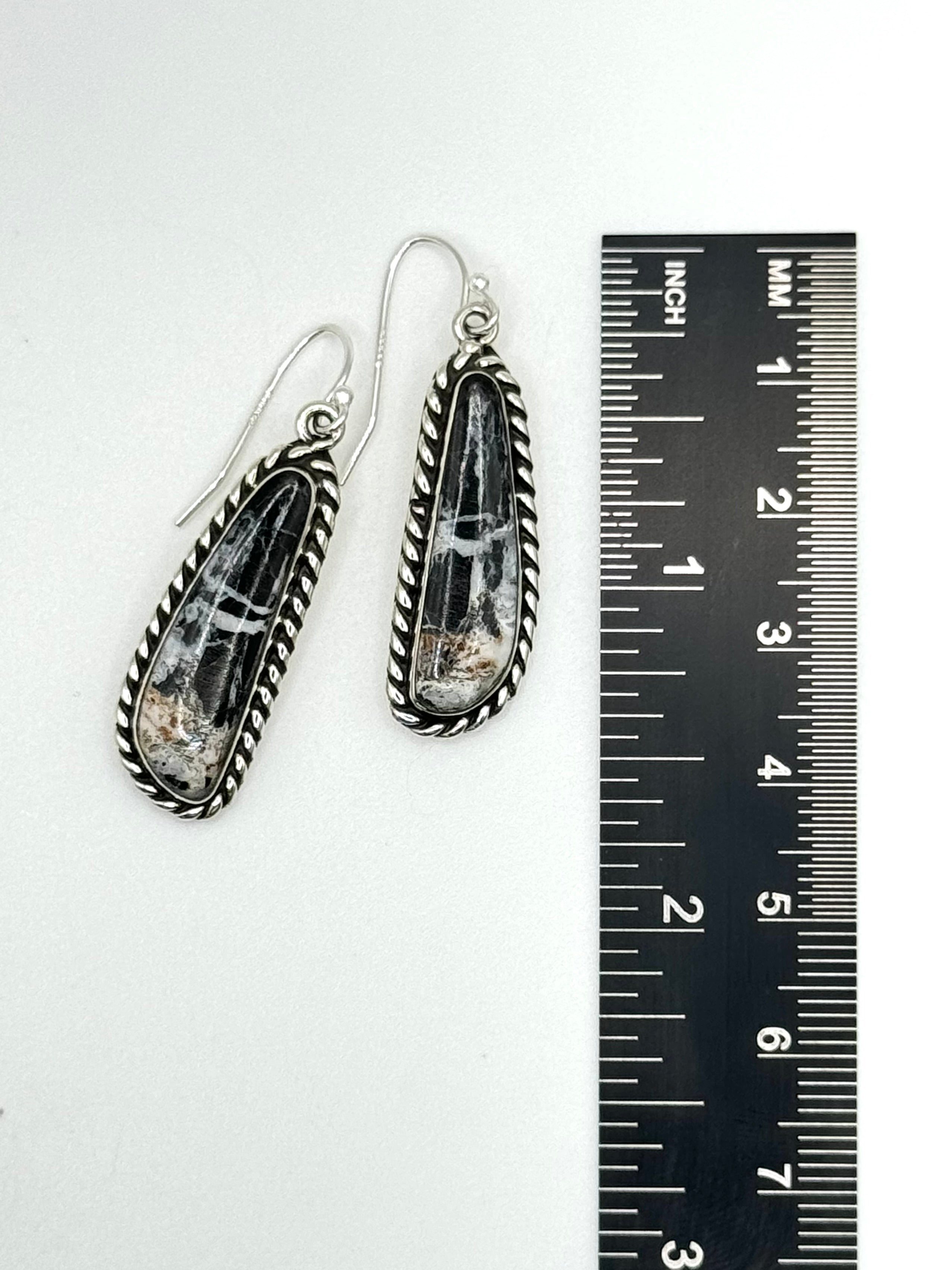 •WHITE BUFFALO FREEFORM• Navajo silver dangle earrings