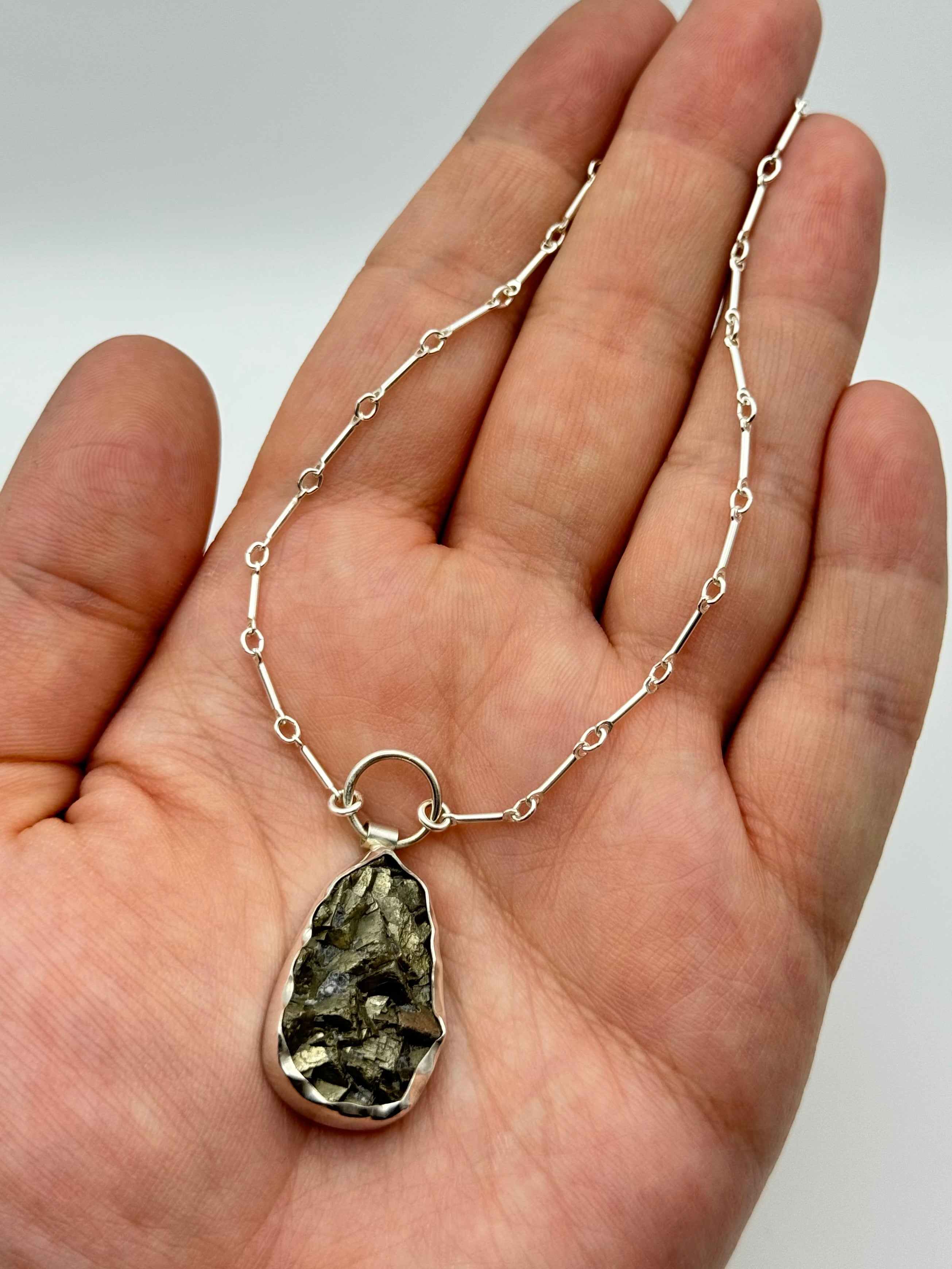 •SPIDER• pyrite + silver necklace (17"-20" long)