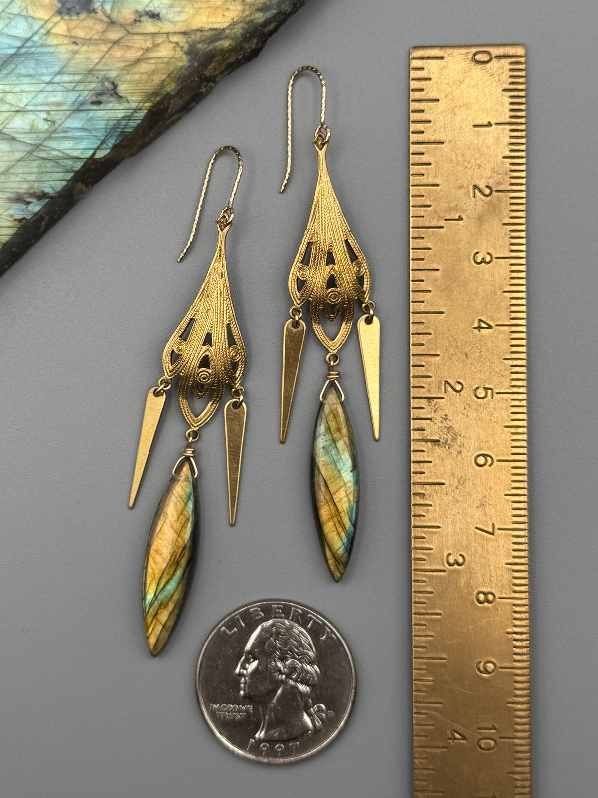 •ANTOINETTE• golden labradorite marquise + gold earrings