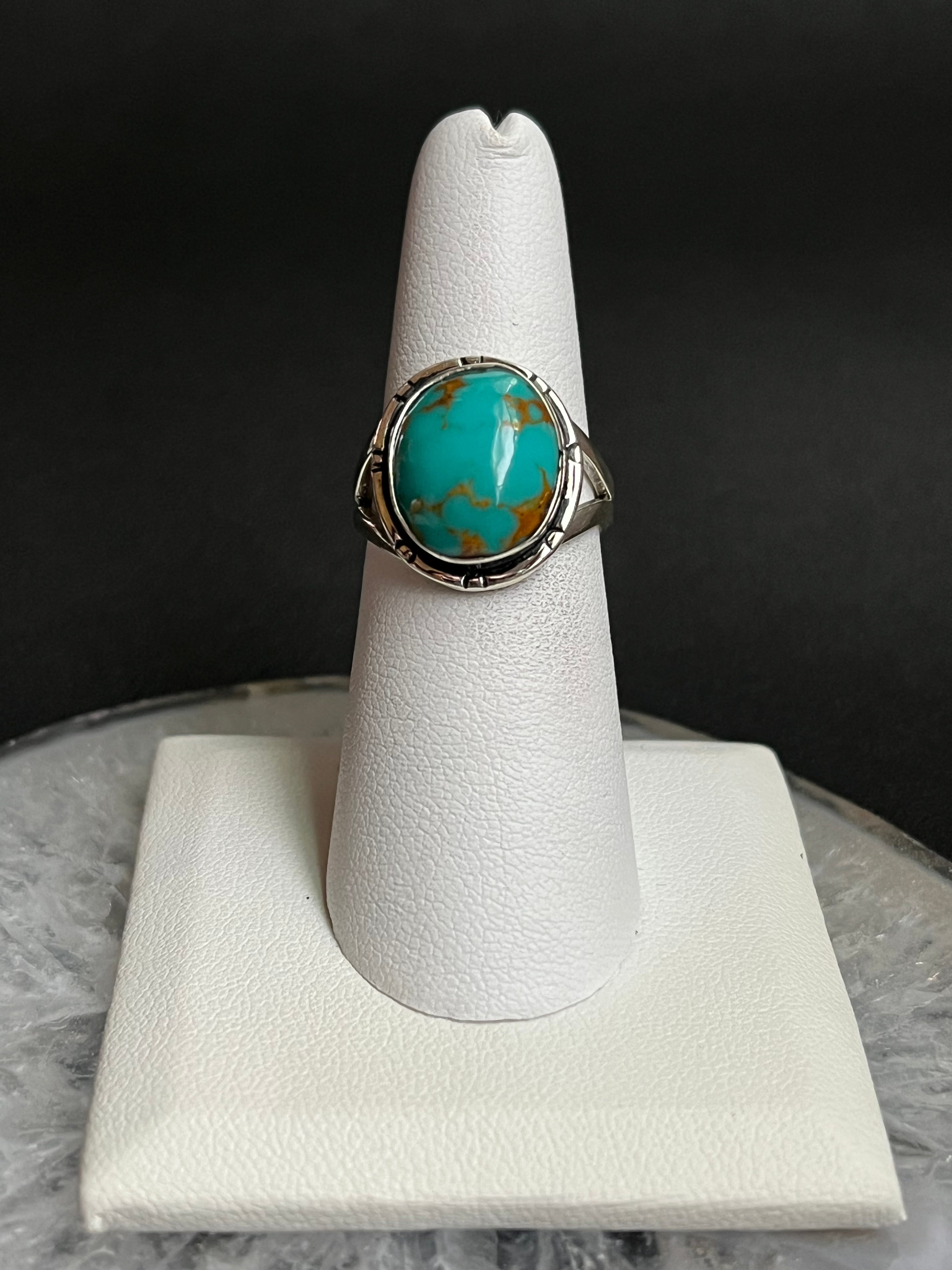 •KINGMAN TURQUOISE• Navajo silver ring - size 6.5