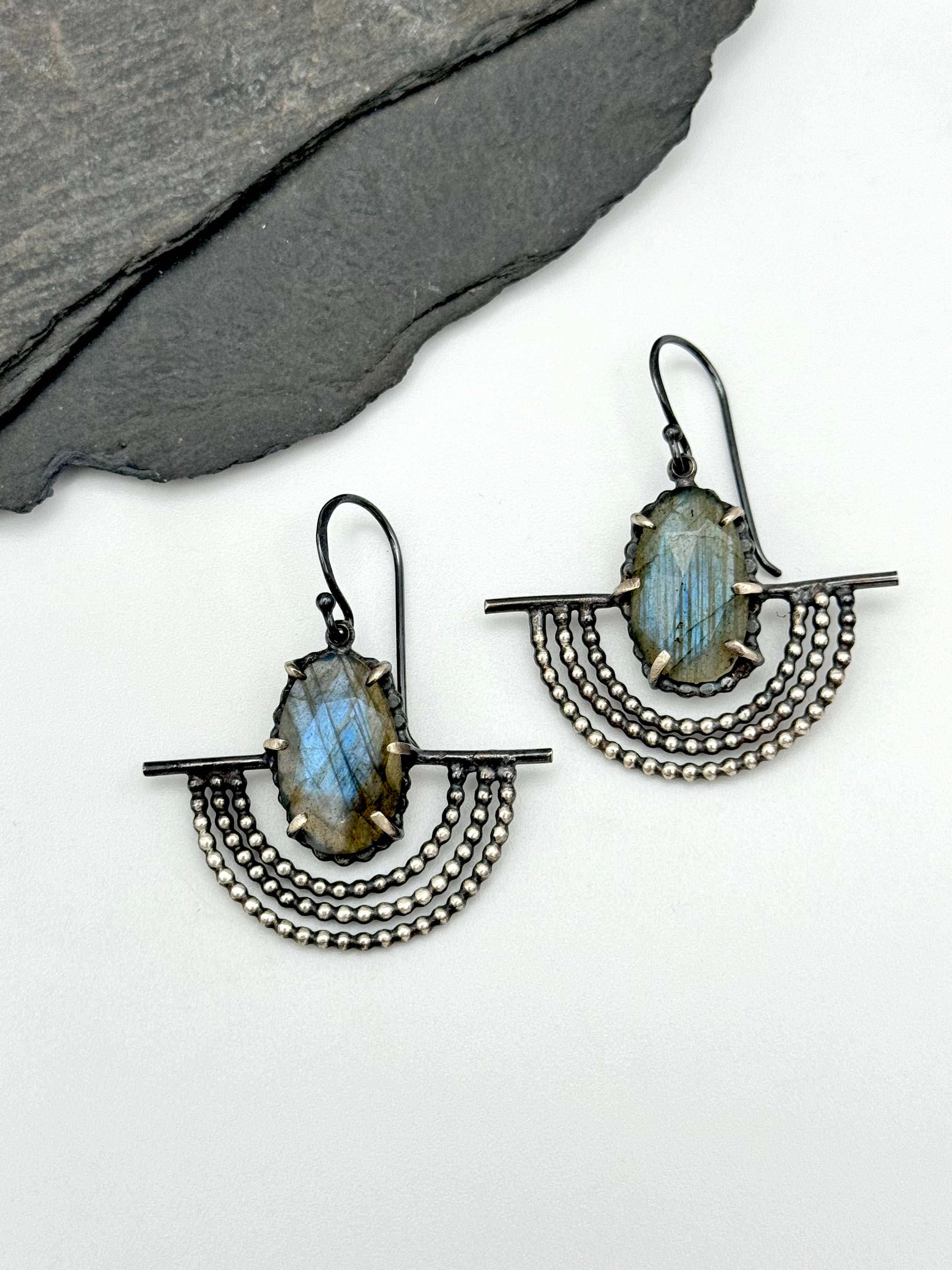 •LARGE DOTTED WINGS• labradorite + silver dangle earrings