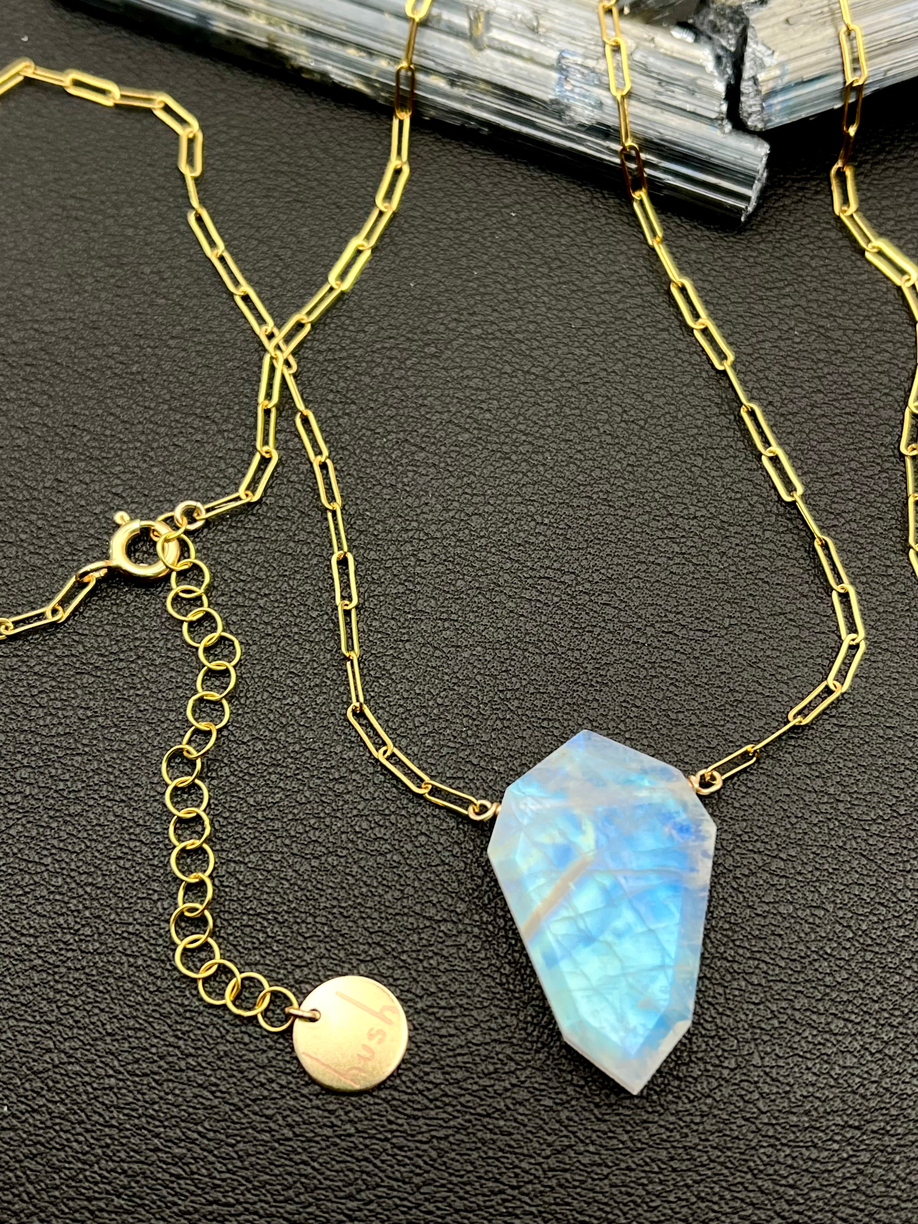 •AEON- PETAL• rainbow moonstone + gold necklace (various lengths)