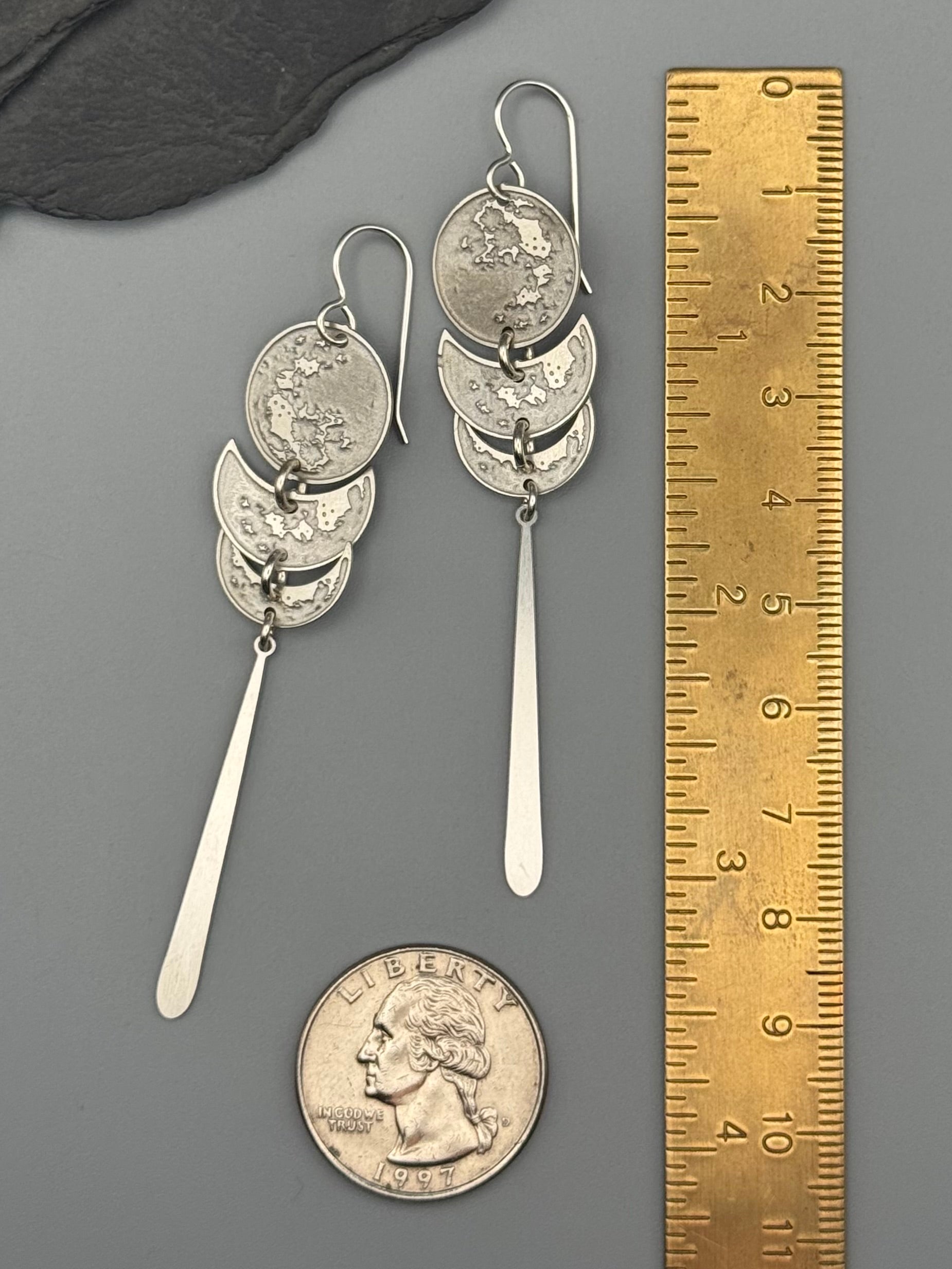 •MOON STACK• silver dangle earrings