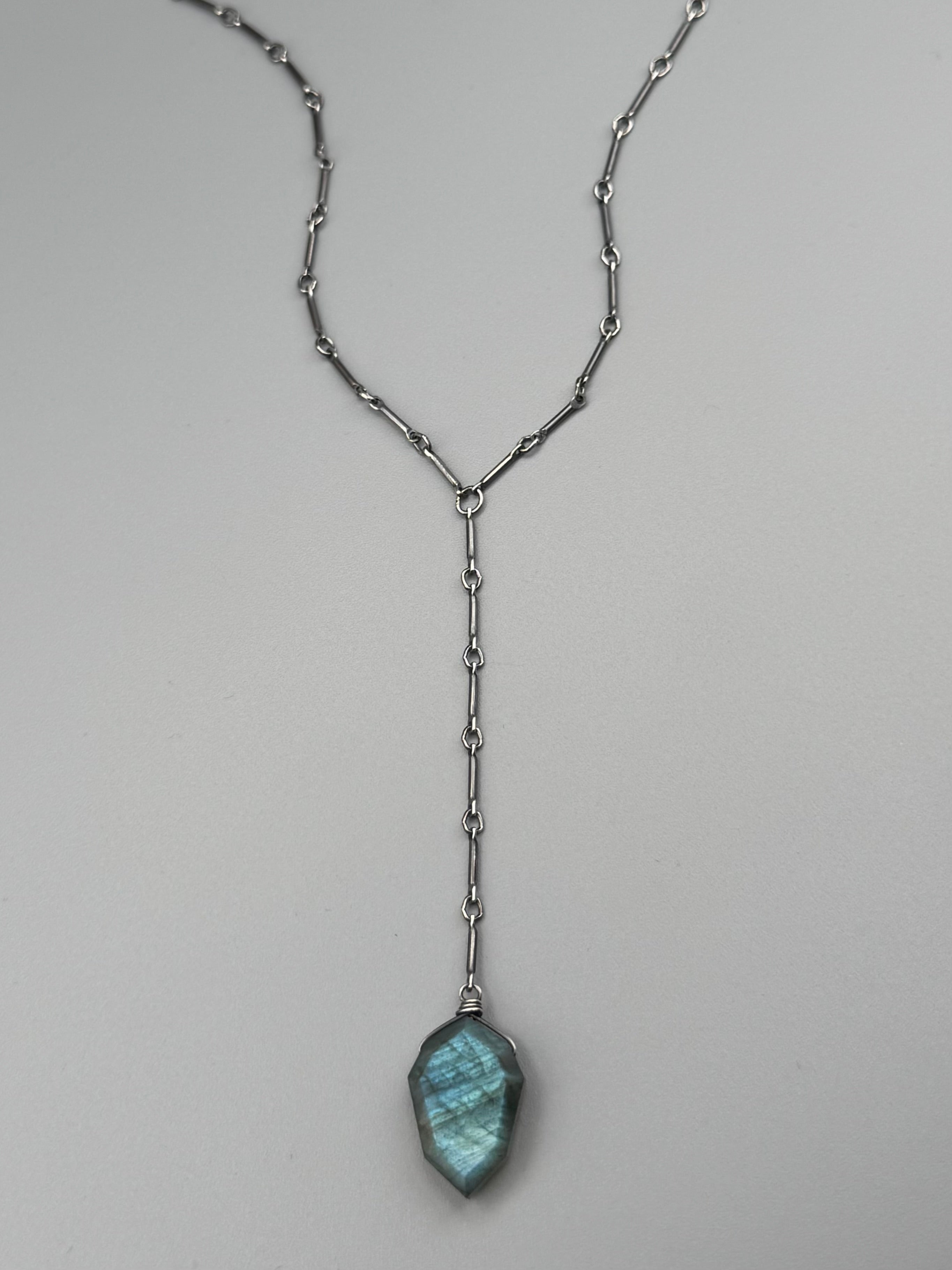 •STICKS & STONE• labradorite petal + silver necklace (18"-20" + 3" drop)