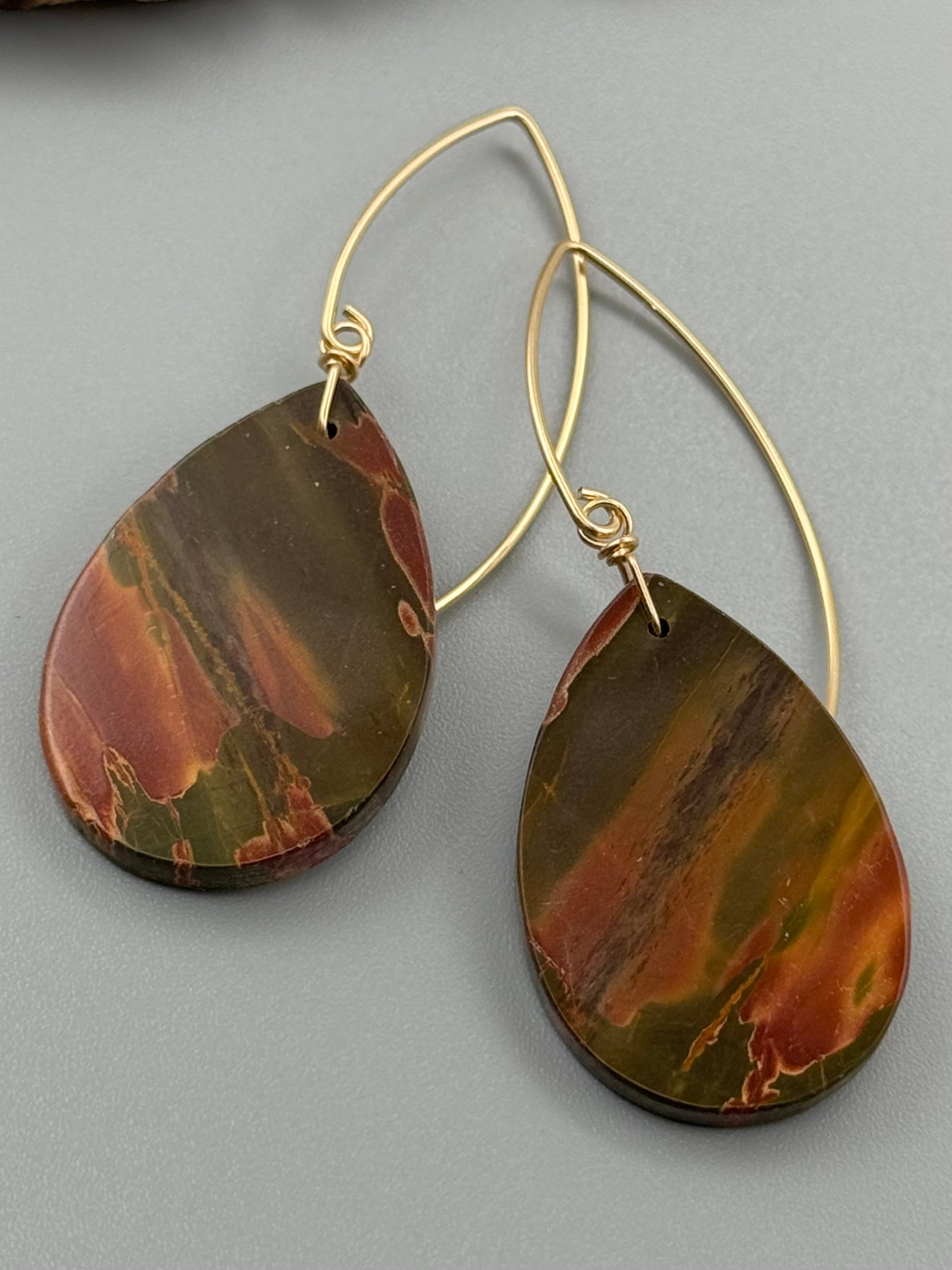 •STRAY• red creek jasper tear + gold earrings
