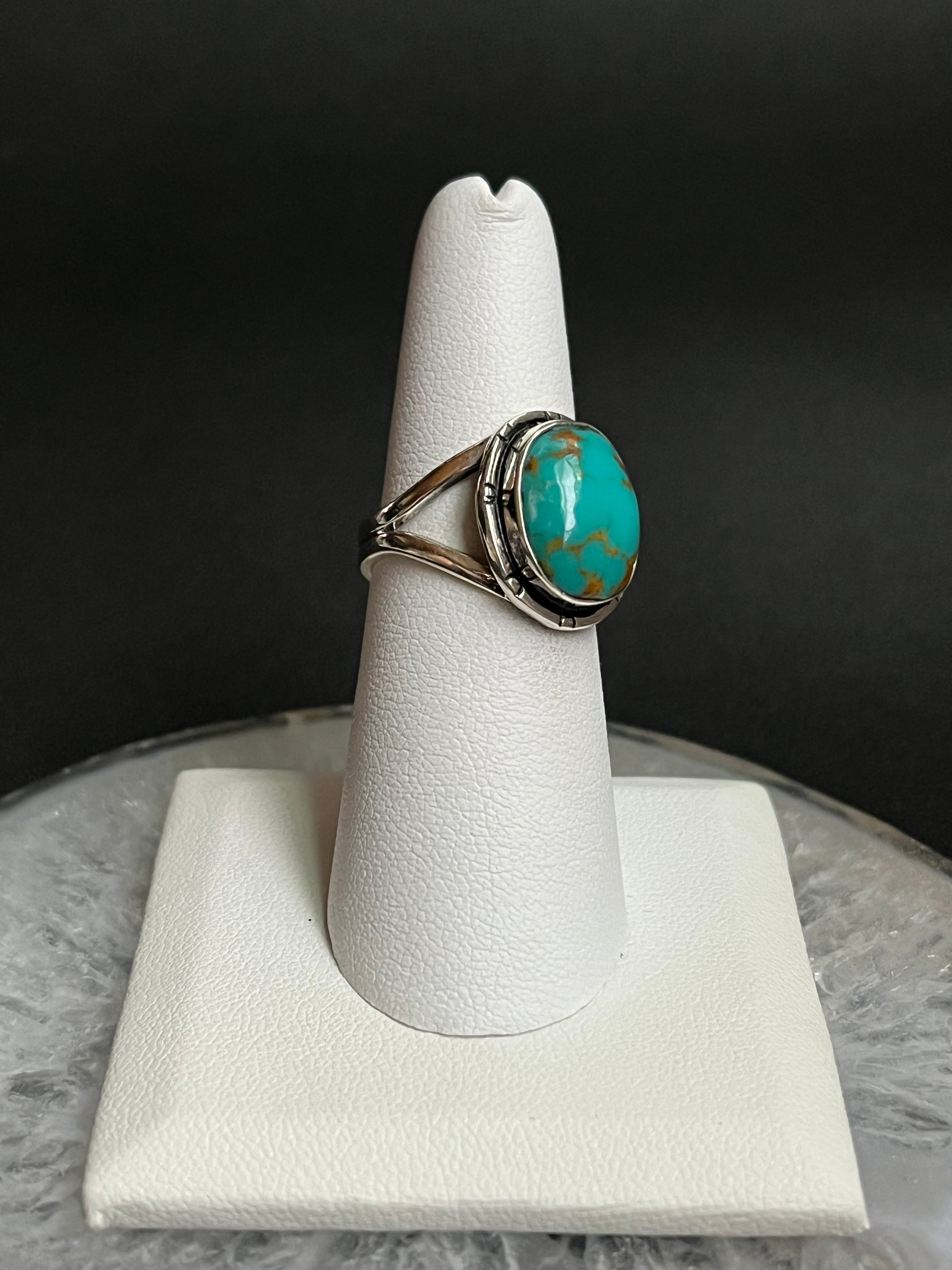 •KINGMAN TURQUOISE• Navajo silver ring - size 6.5