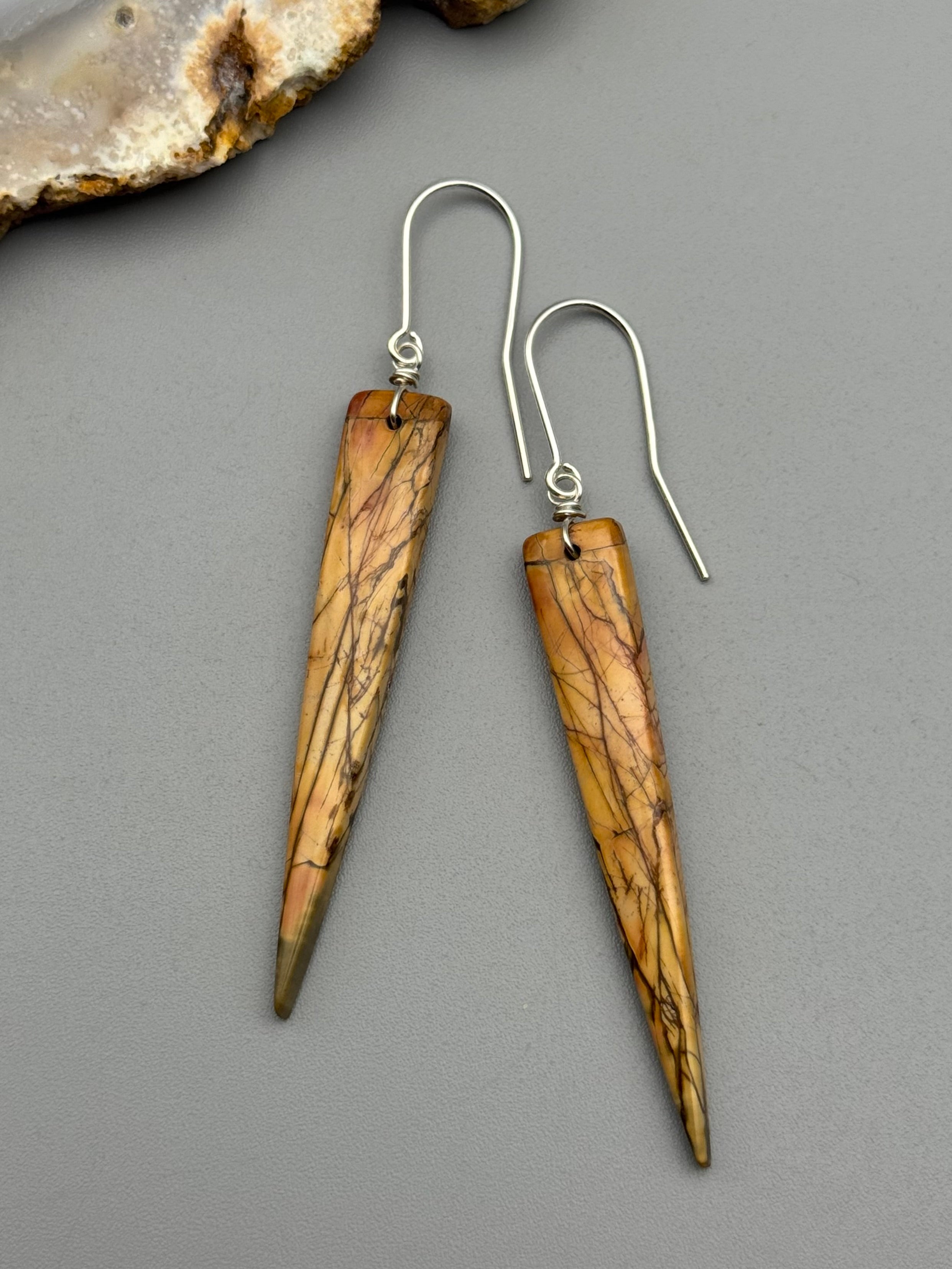 •STRAY• red creek jasper fang + silver earrings