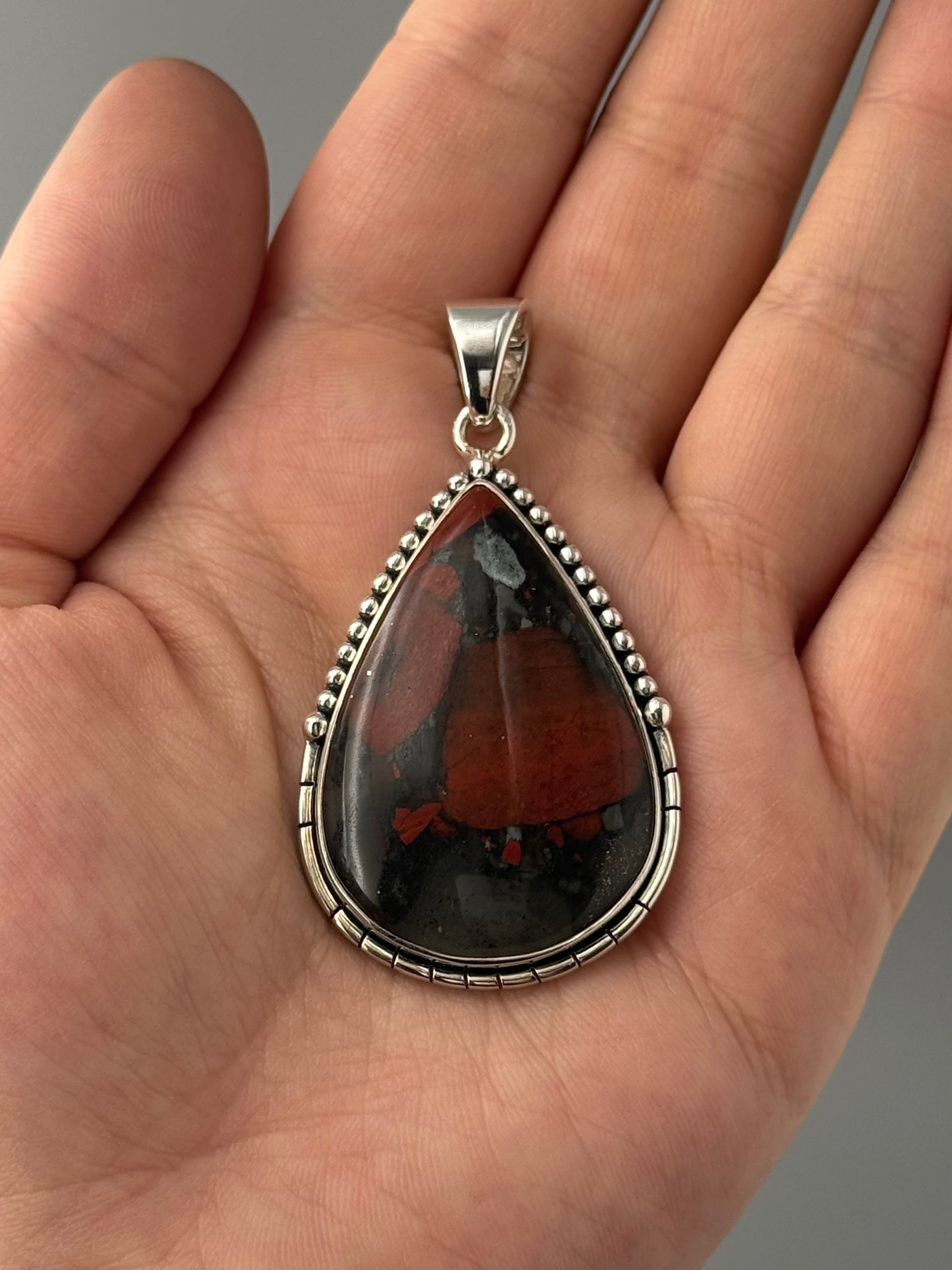 •AFRICAN BLOODSTONE TEAR - CANYON• sterling silver pendant