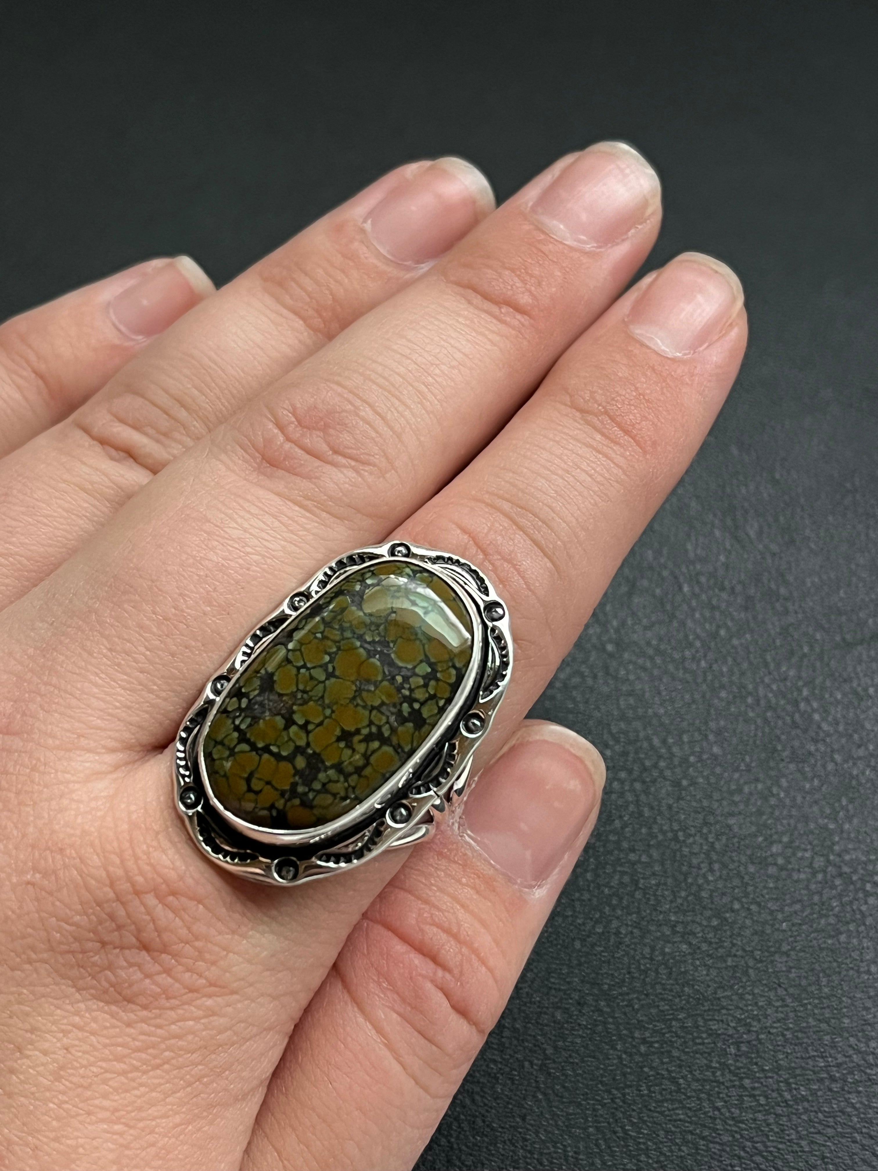 •CHINESE TURQUOISE• Navajo silver ring (size 10)