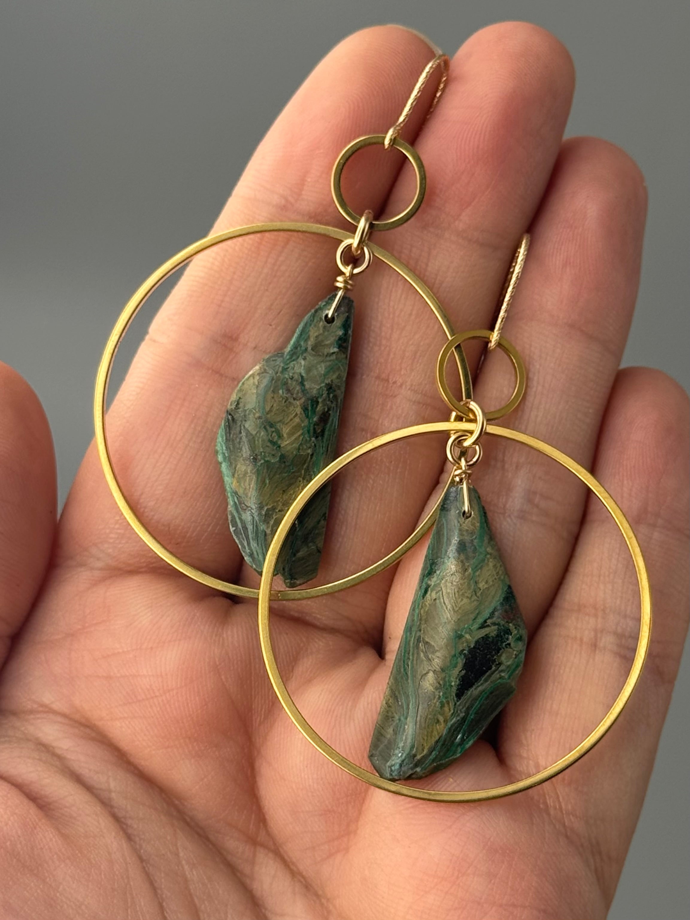 •EQUA-LUNA• opalized petrified wood + gold earrings