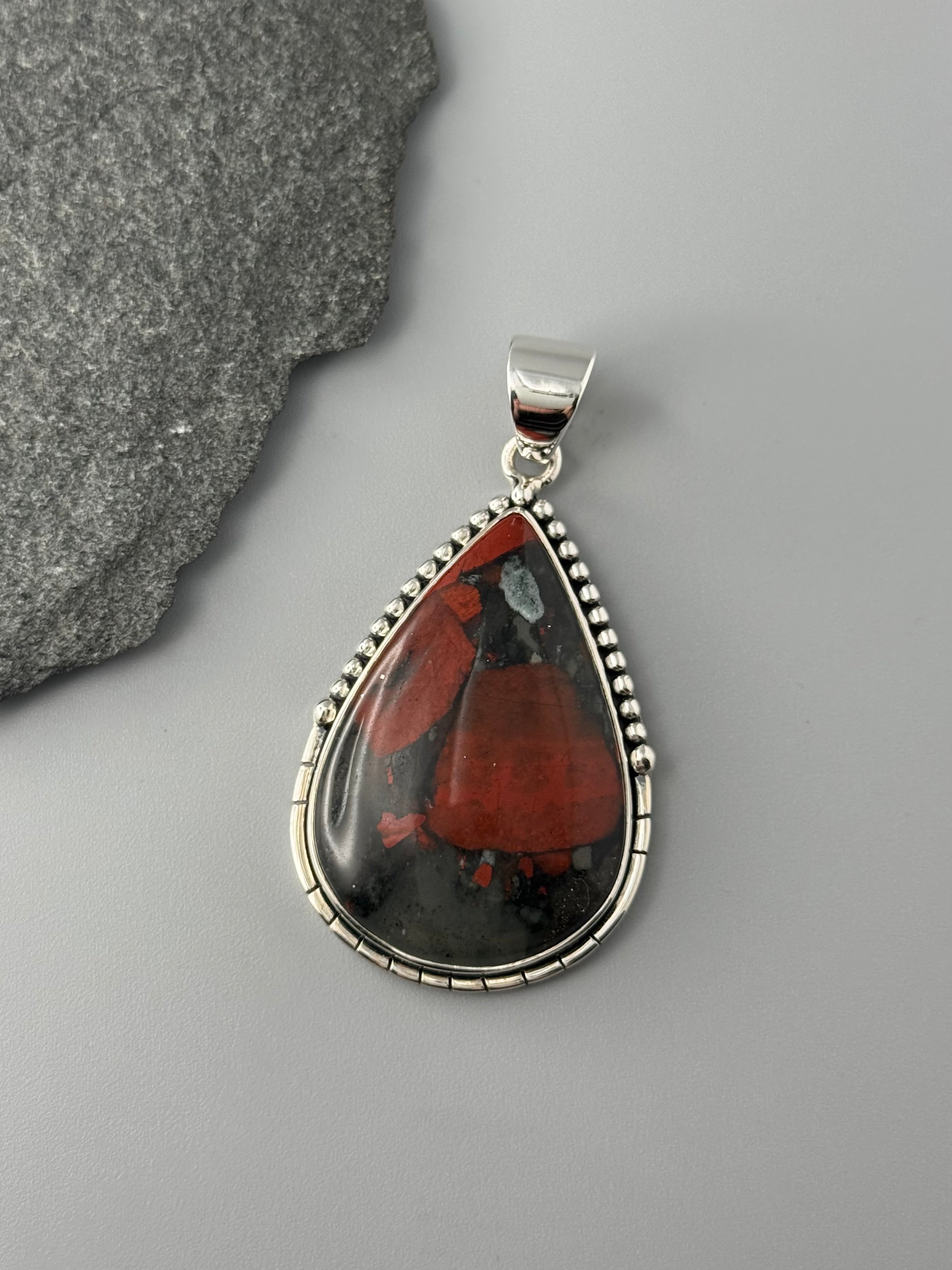 •AFRICAN BLOODSTONE TEAR - CANYON• sterling silver pendant