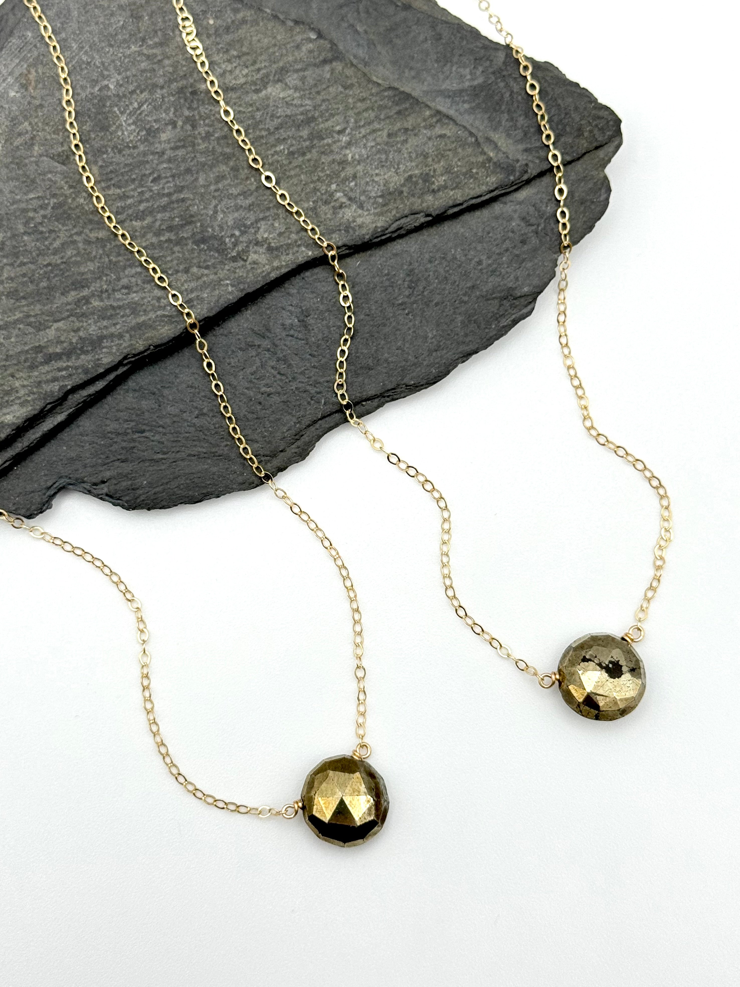 •STRAY• pyrite coin briolette + gold necklace