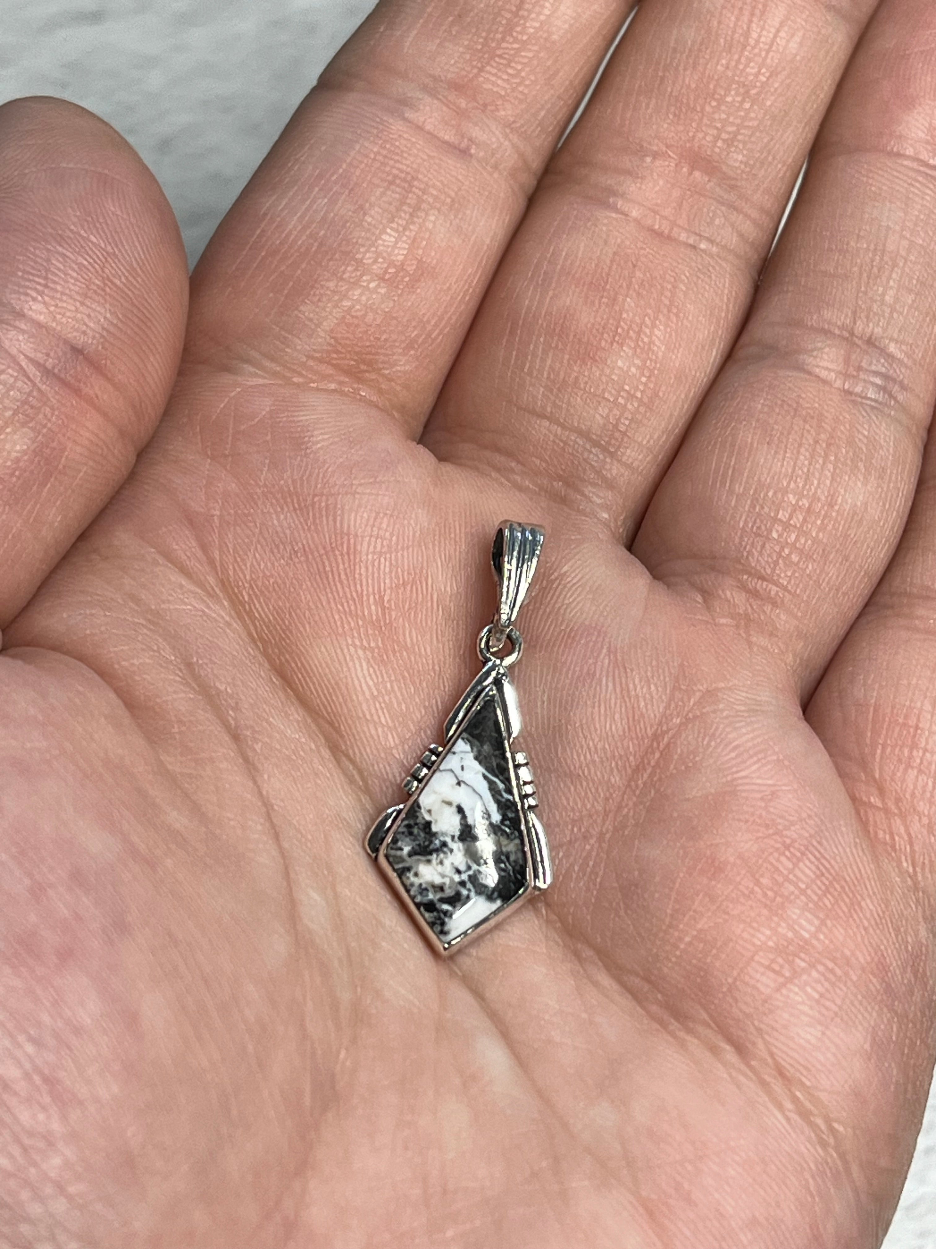 •WHITE BUFFALO TURQUOISE• Navajo silver kite pendant