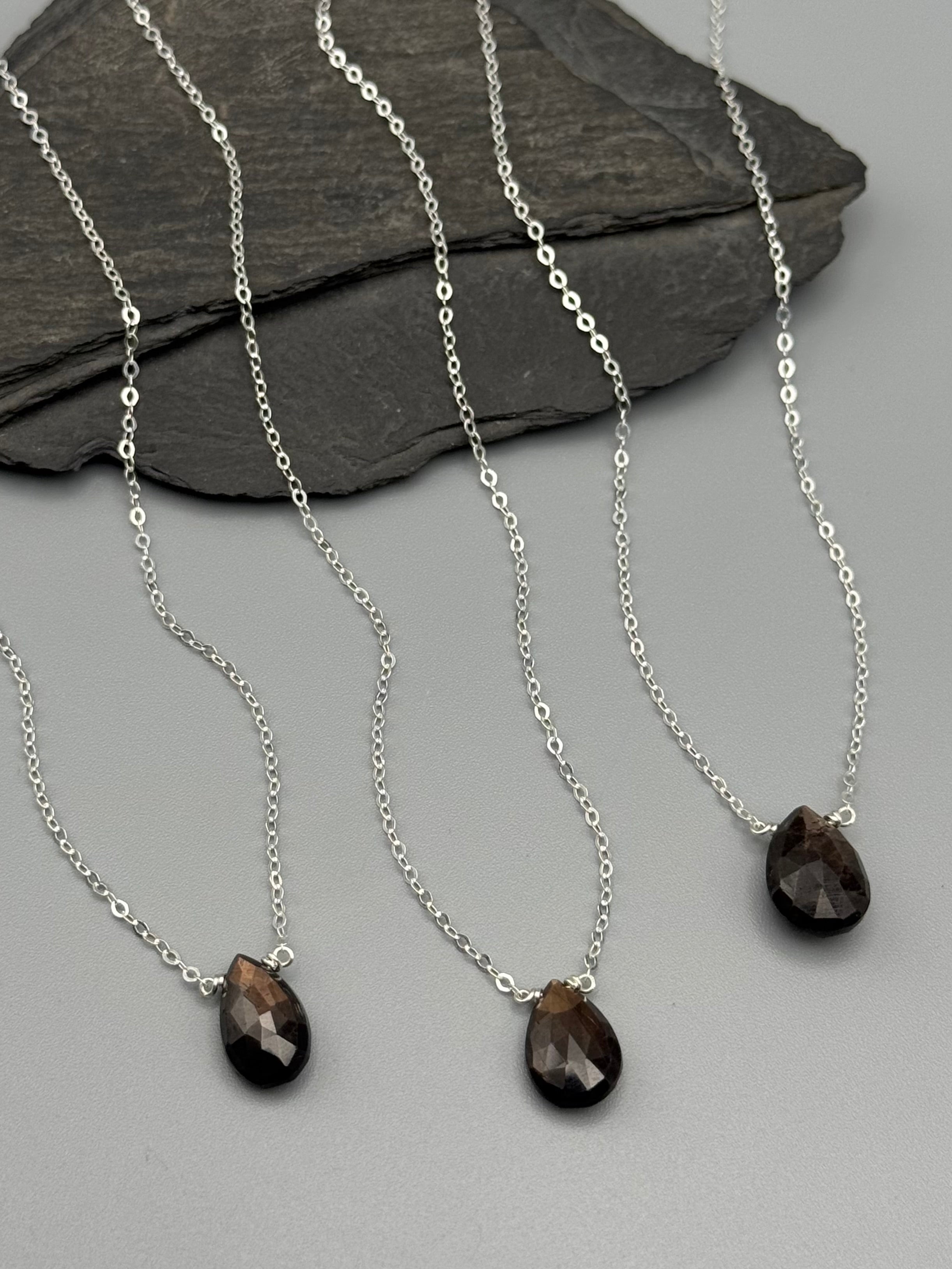 •STRAY• faceted dark chocolate moonstone teardrop + silver necklace (various lengths)