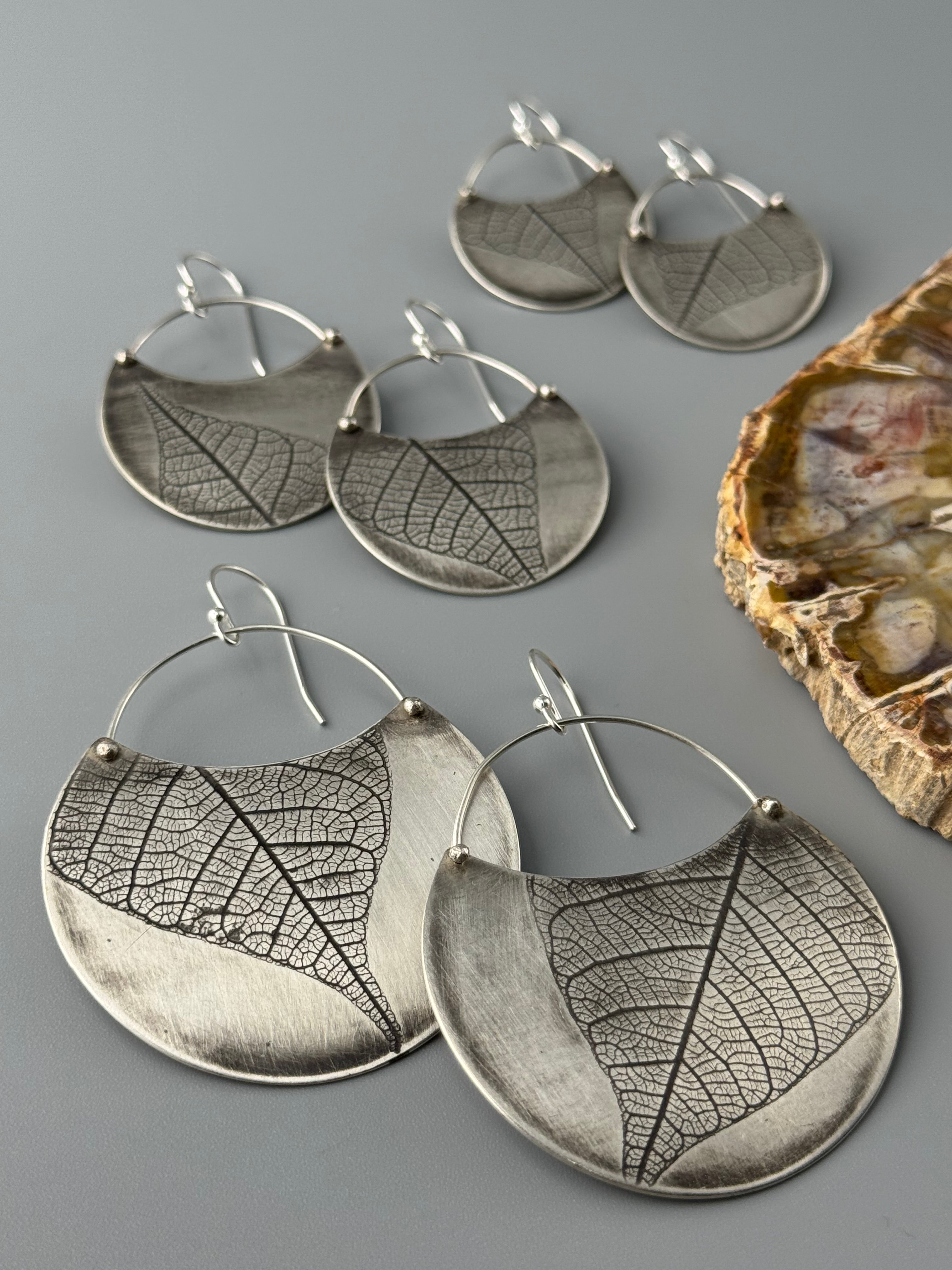 •LEAF CRESCENT• silver dangle earrings