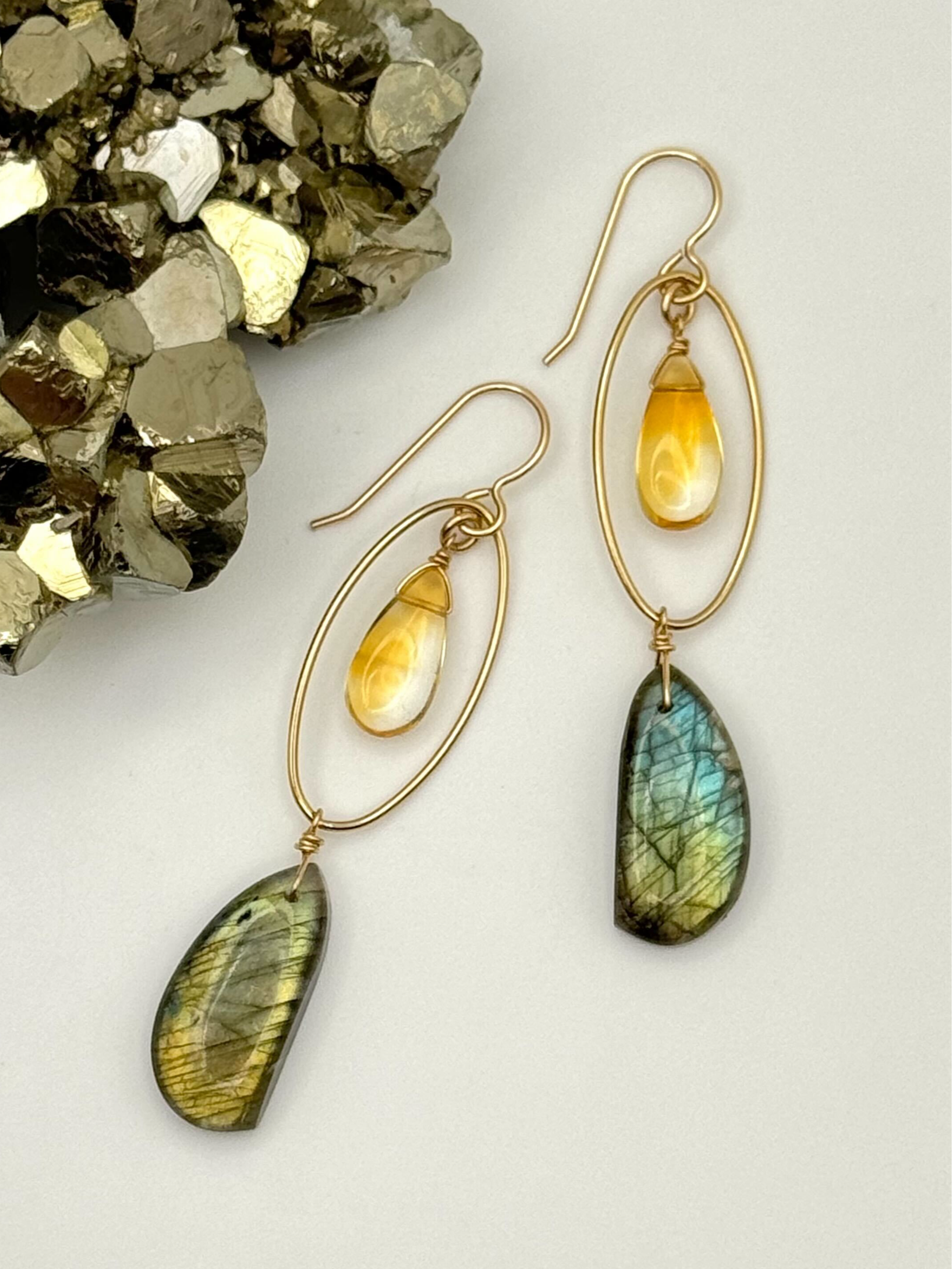 •LUNA• labradorite + citrine + gold dangle earrings