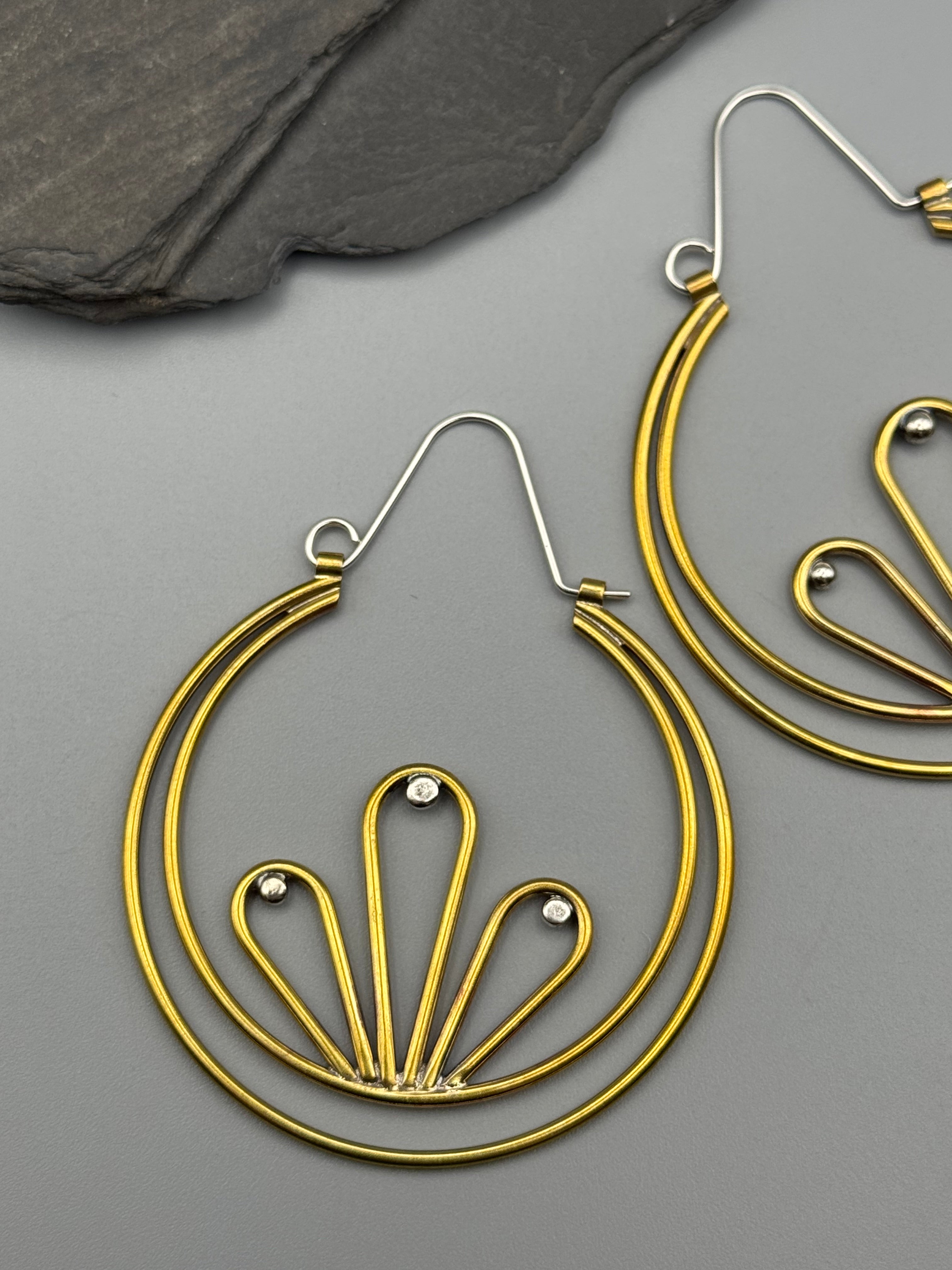 •CRESCENT BLOOM• mixed metal hoop earrings