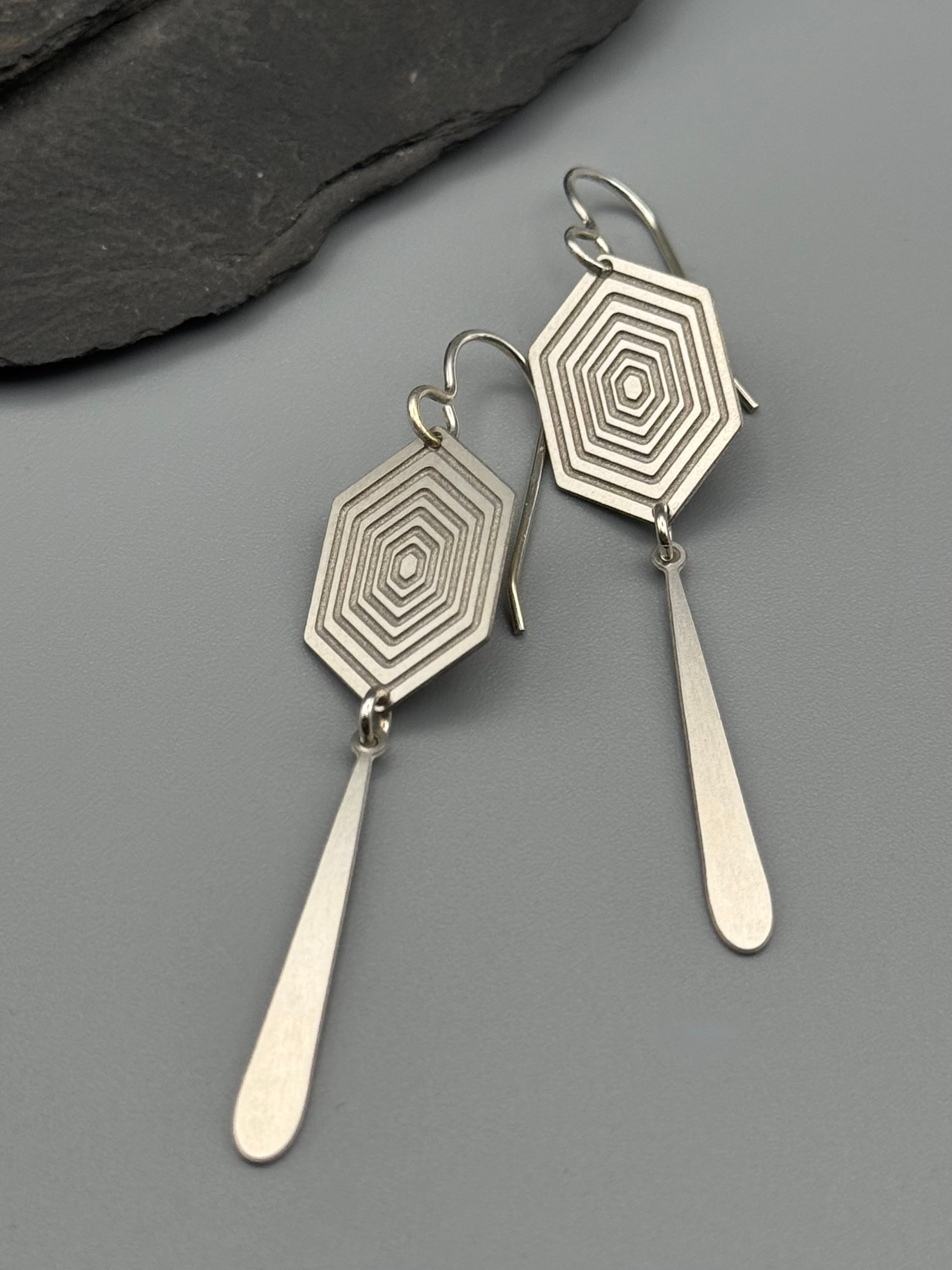 •HEX DROPS• silver dangle earrings