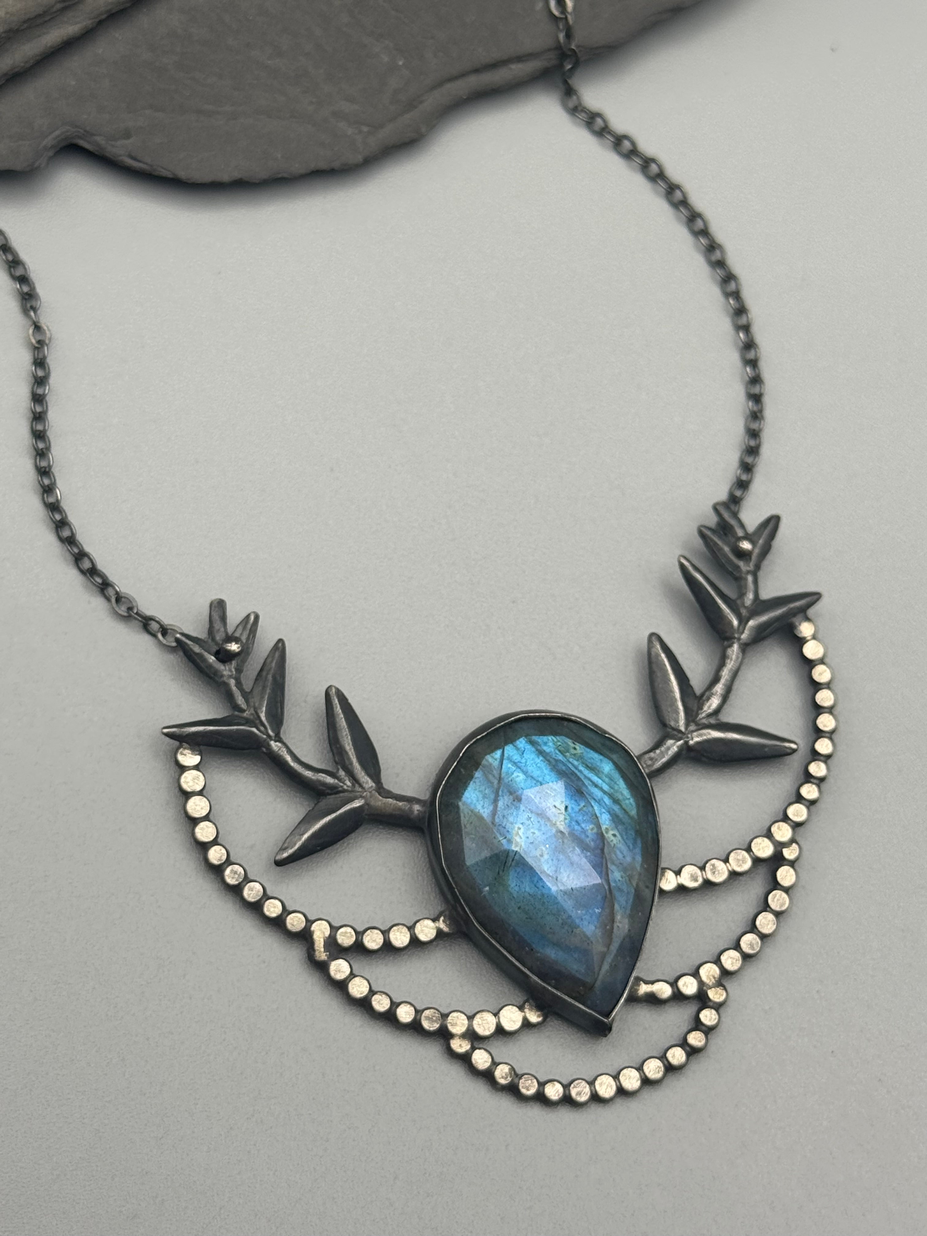 •DOTTED BRANCH• labradorite + silver necklace (18" long)