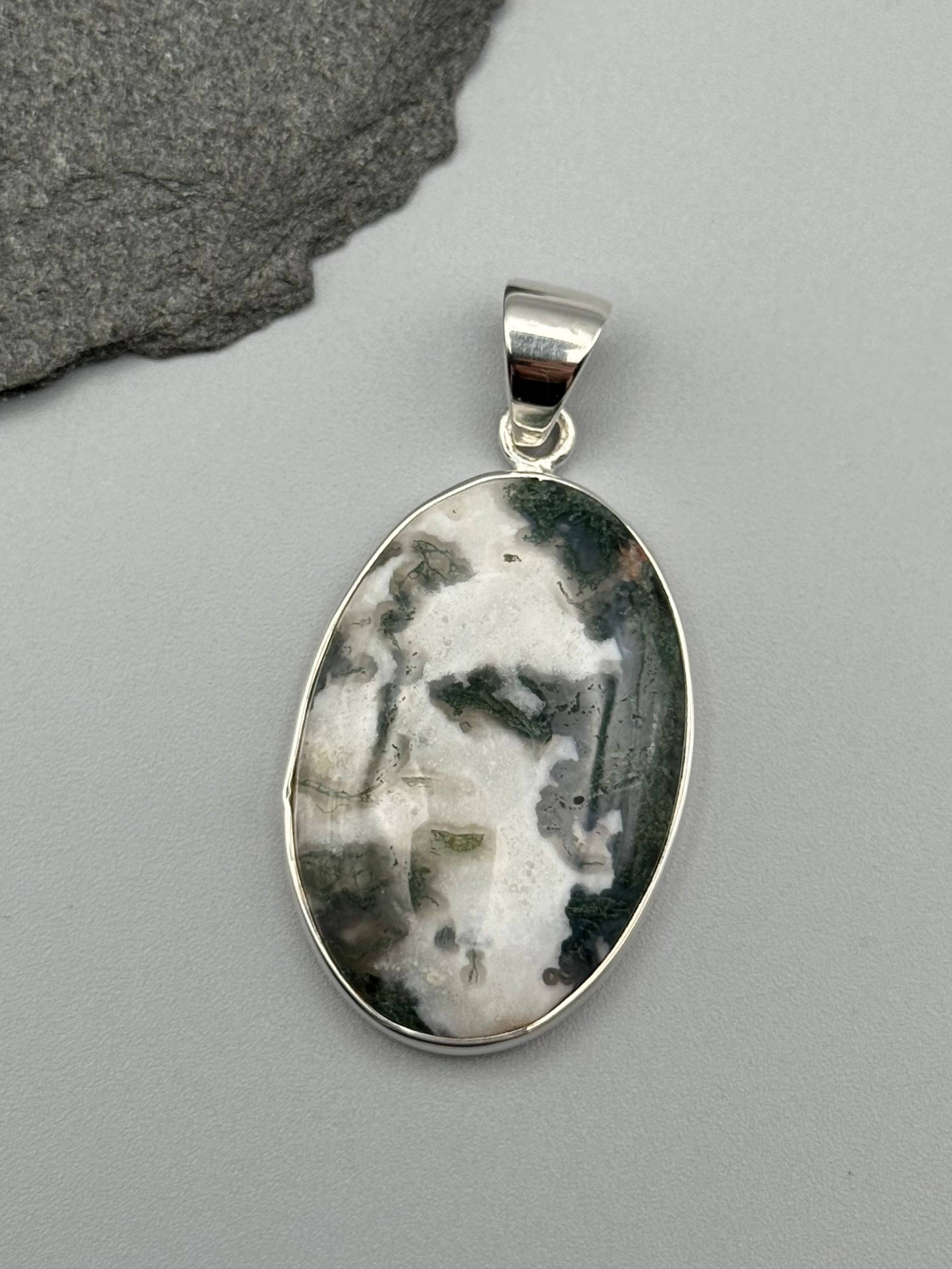•TREE AGATE - OVAL 2• sterling silver pendant