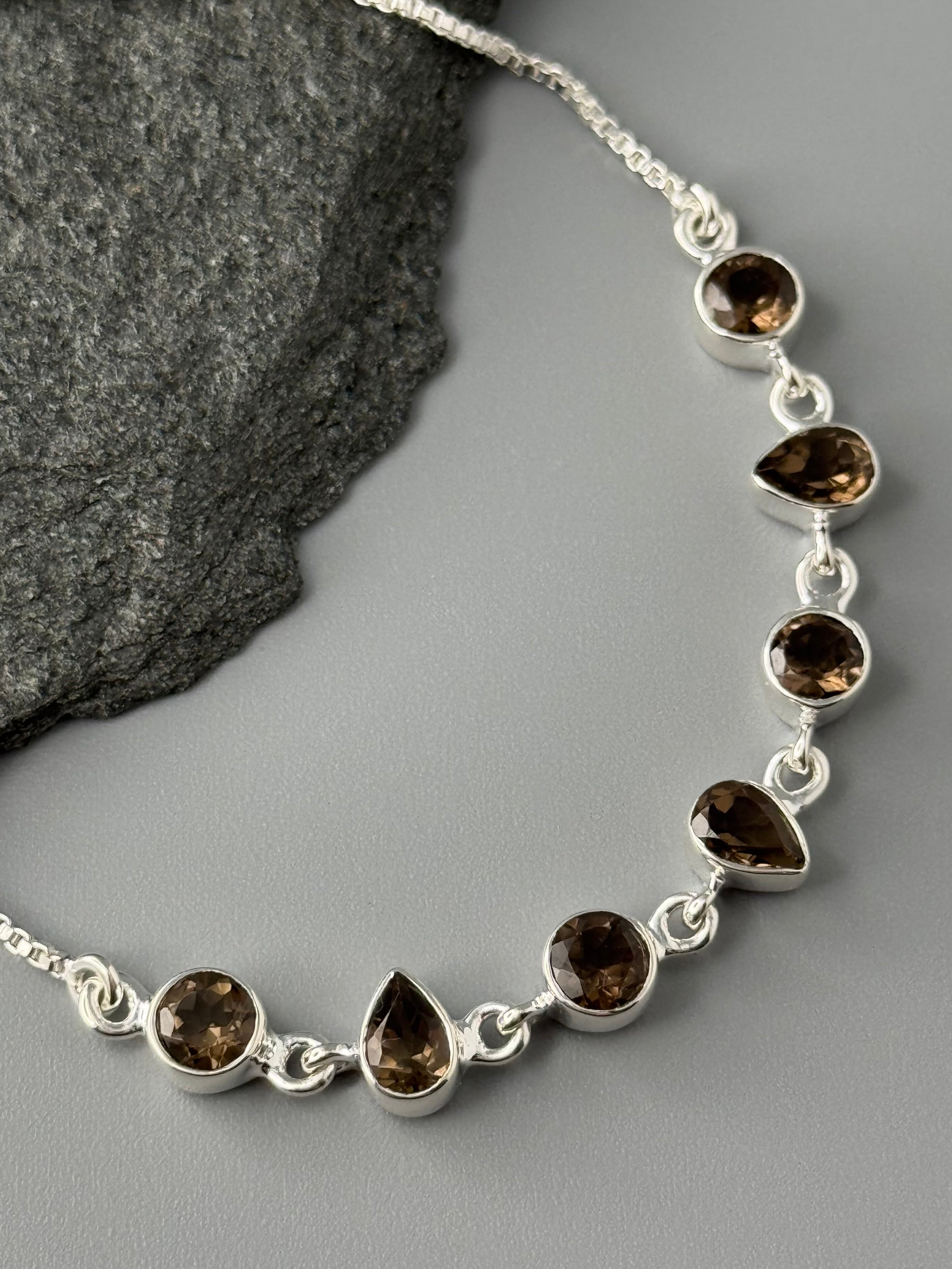 •SMOKY QUARTZ - GEO MIX• silver bolo bracelet (adj up to 9")