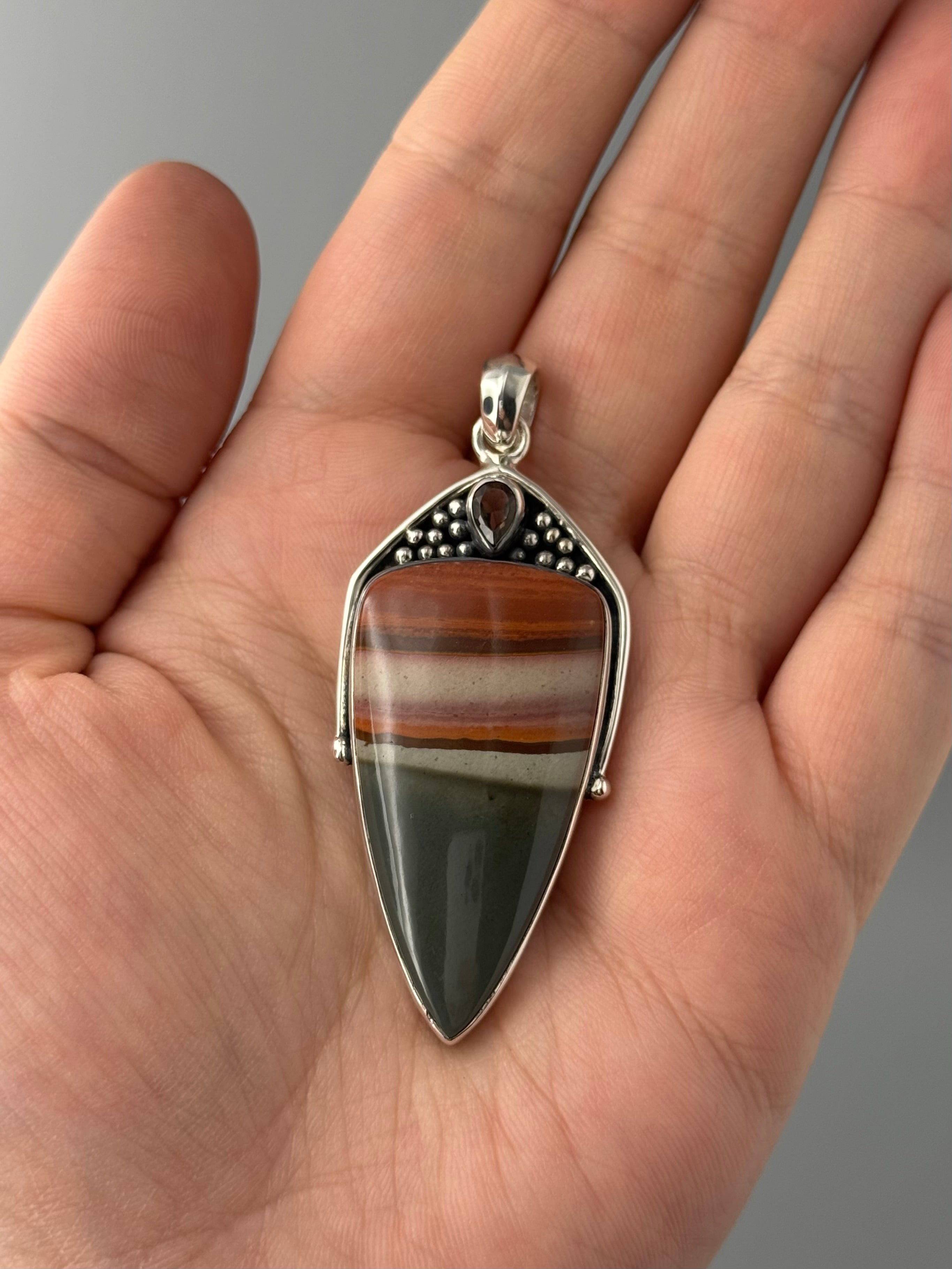•POLYCHROME JASPER + SMOKY QUARTZ• sterling silver pendant