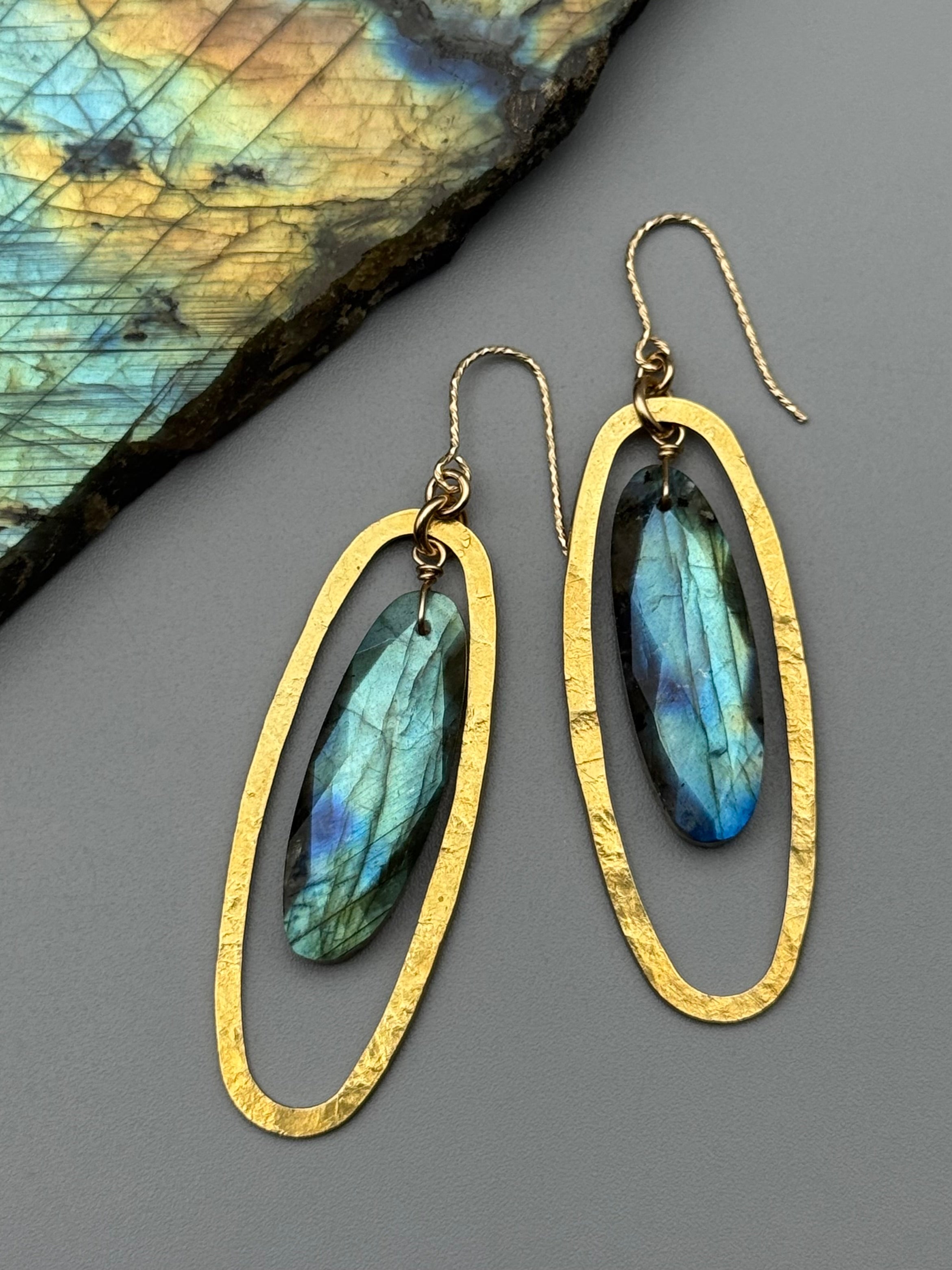 •ELLIPSE• labradorite + gold earrings