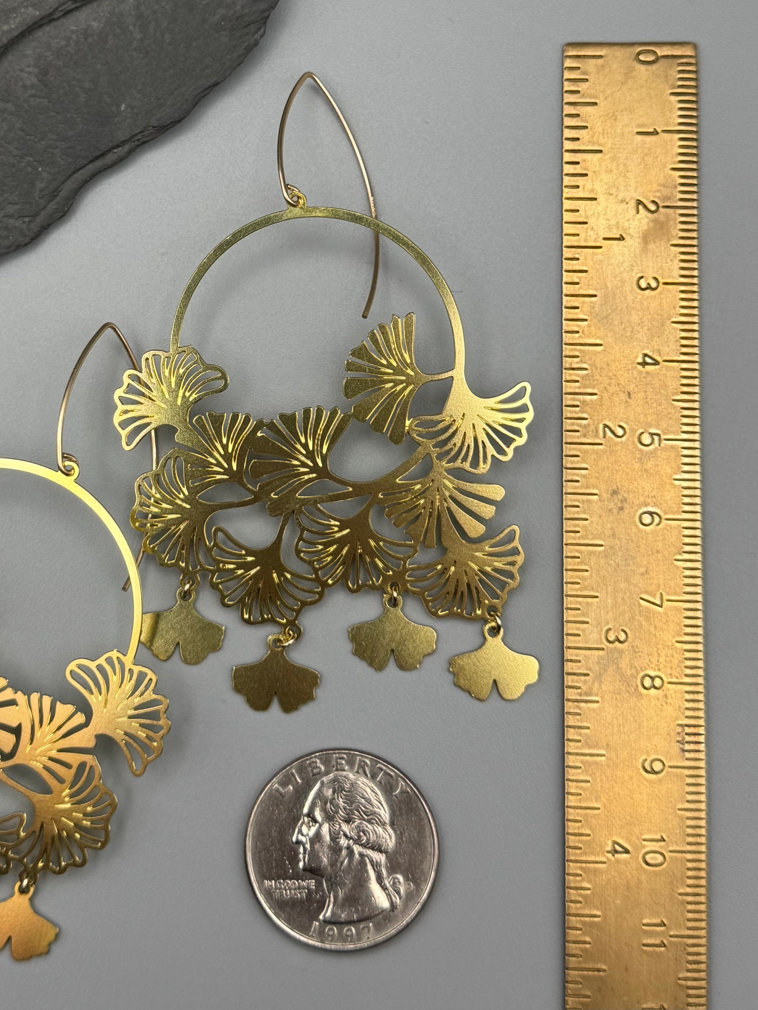 •GIGANTIC GINKGO• gold dangle earrings