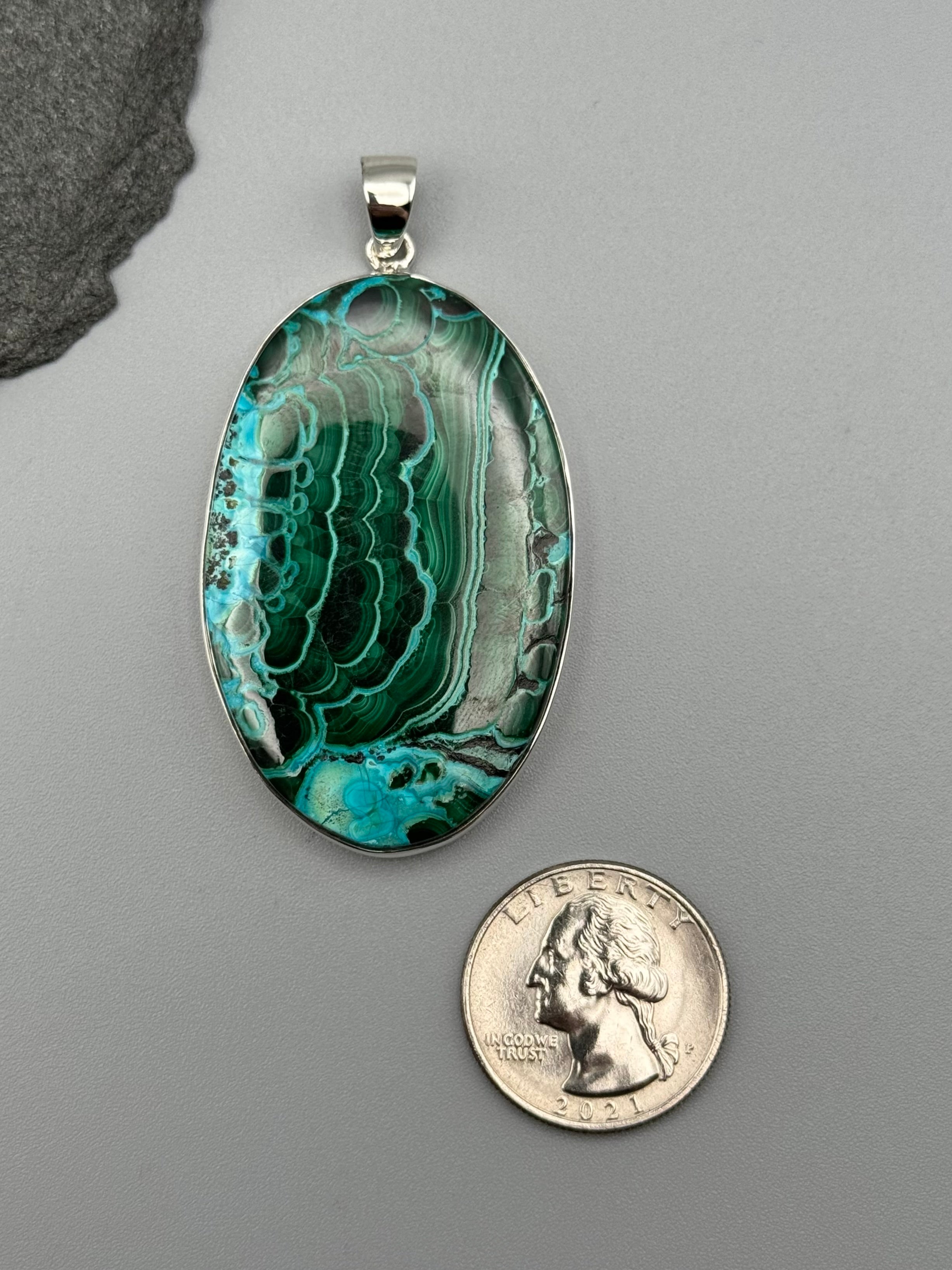 •MALACHITE CHRYSOCOLLA - LARGE OVAL• sterling silver pendant