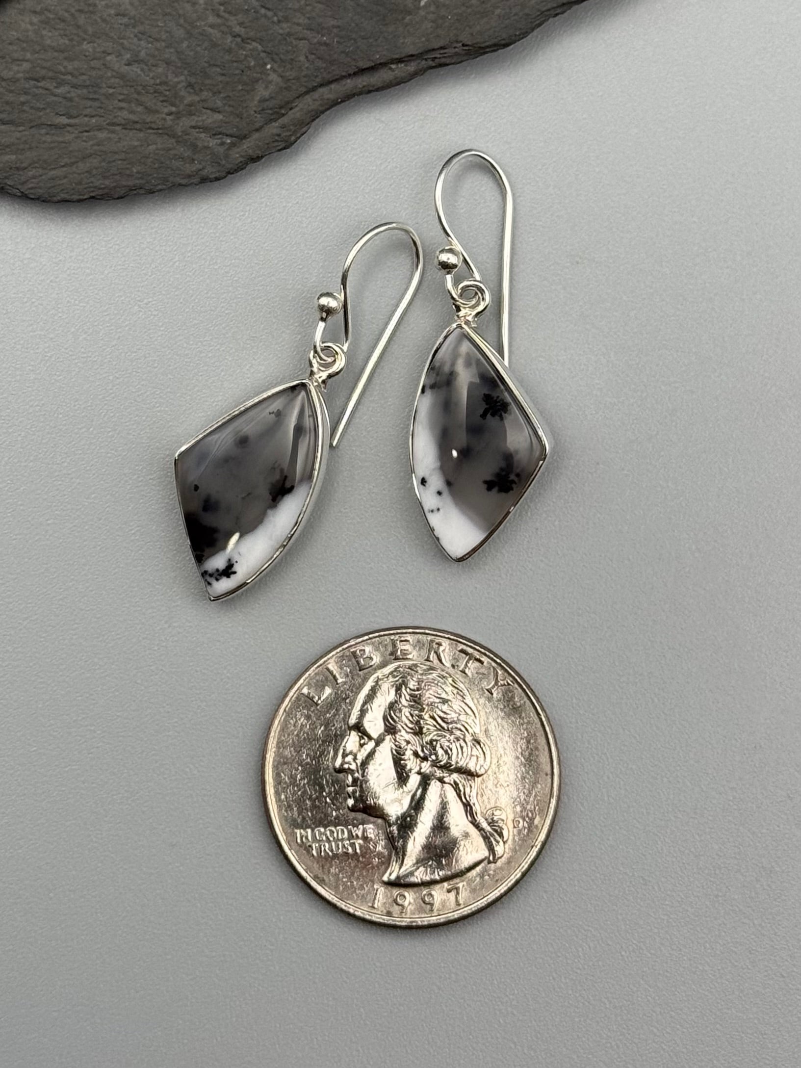 •DENDRITIC OPAL FREEFORM• silver dangle earrings