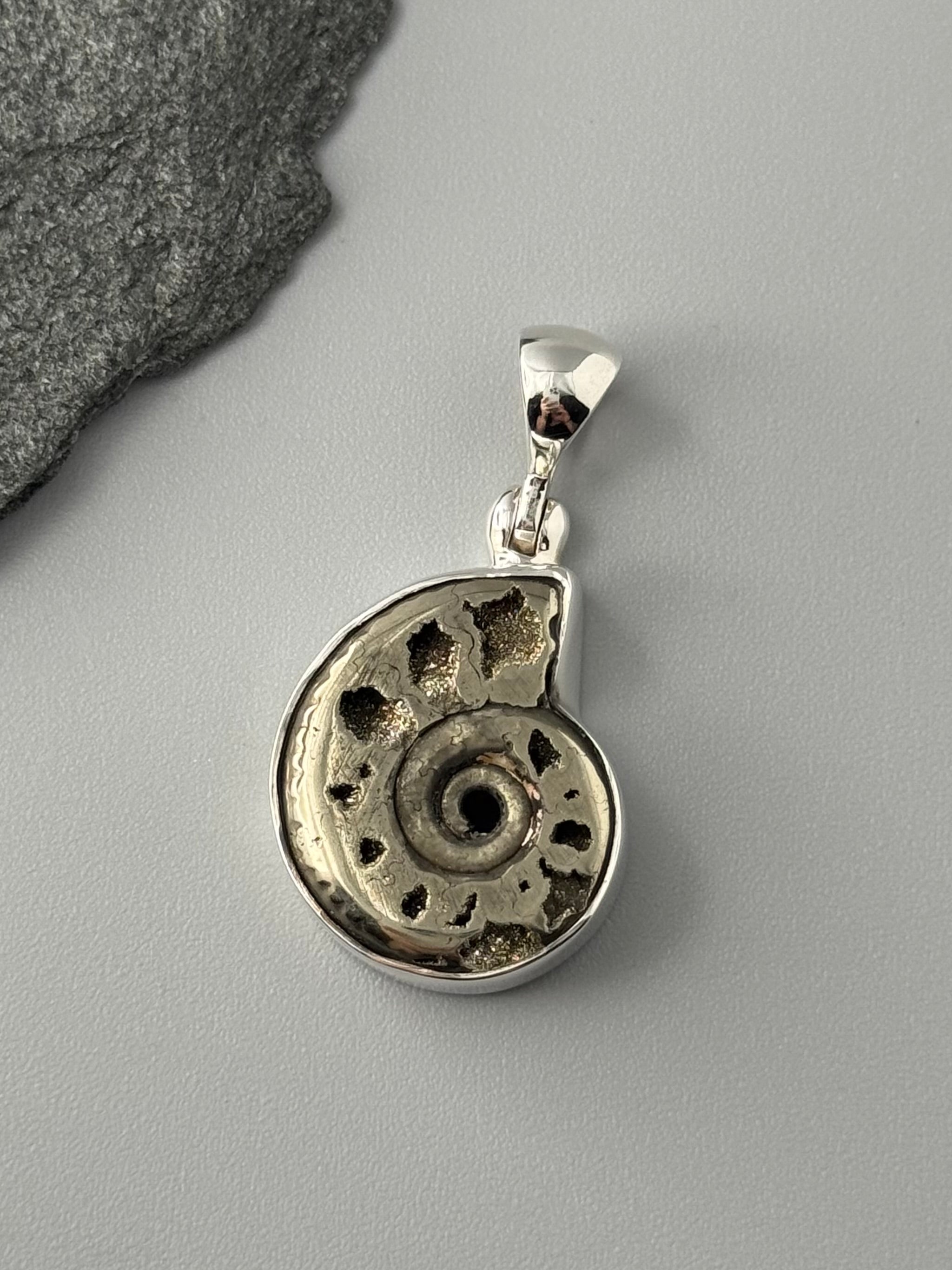 •PYRITIZED AMMONITE - 1• sterling silver pendant