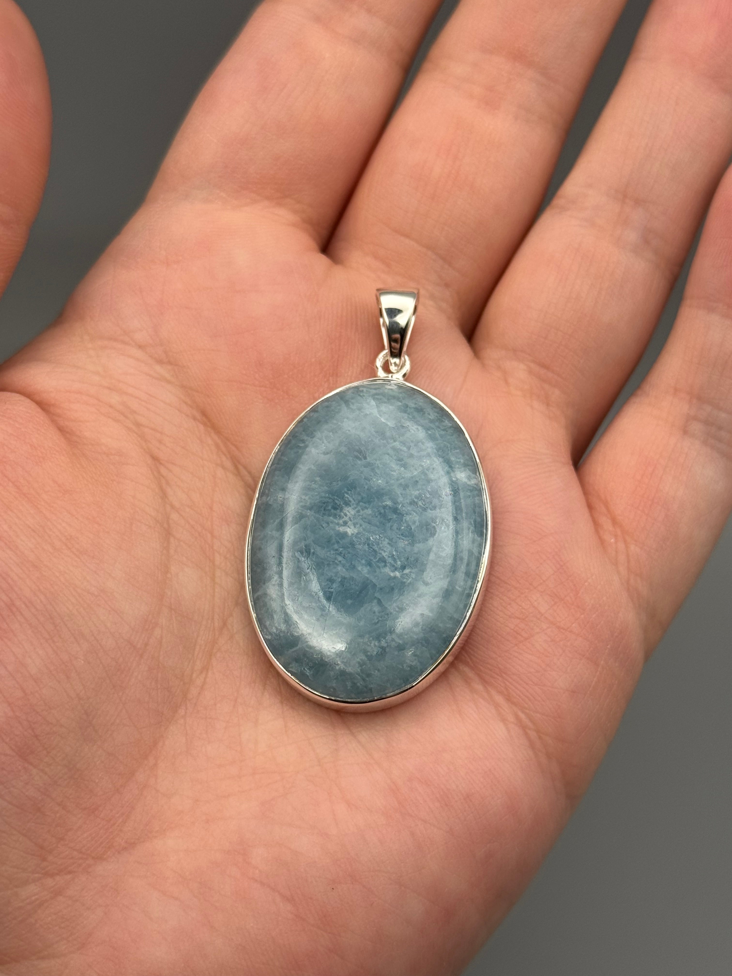 •AQUAMARINE - WIDE OVAL• sterling silver pendant