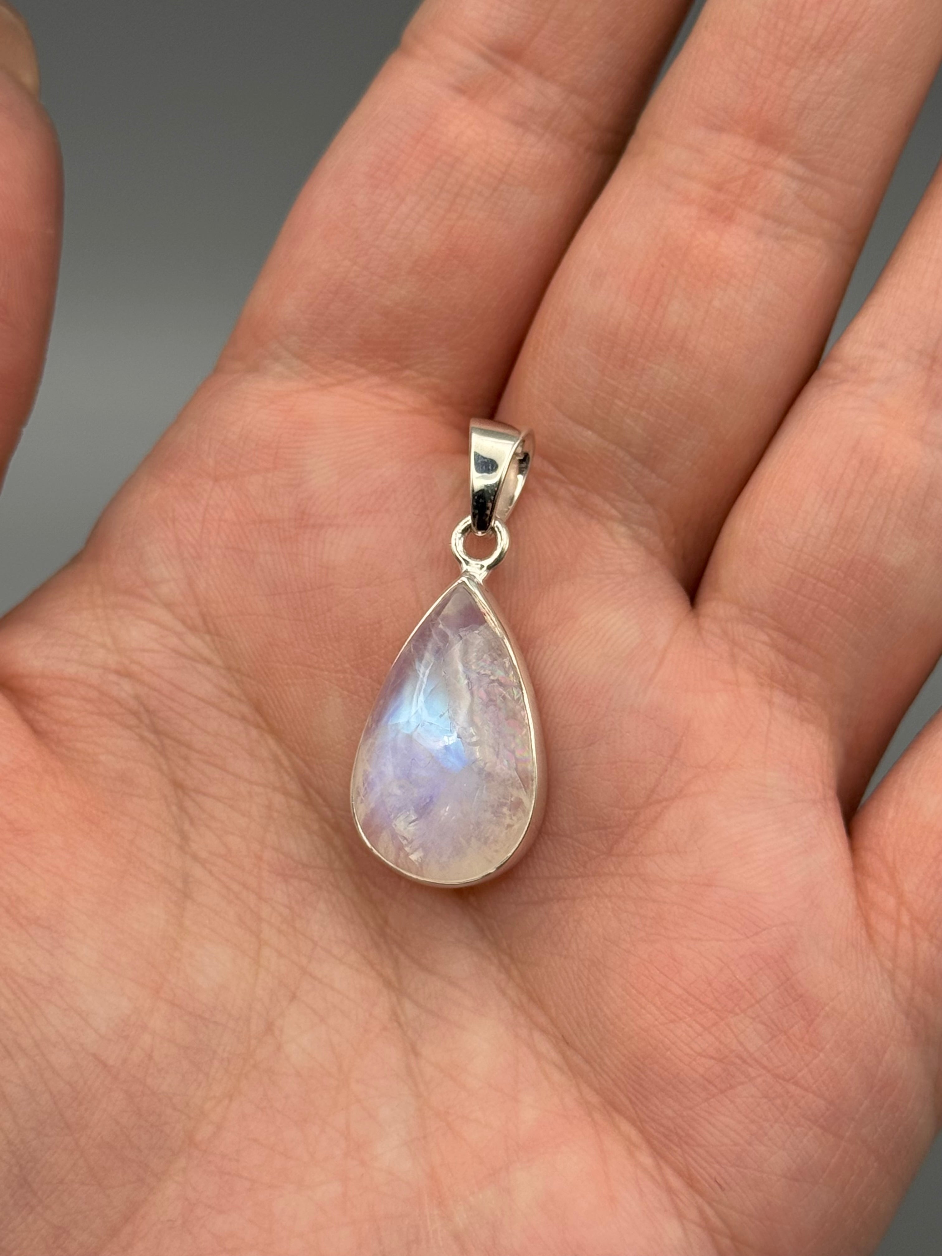 •RAINBOW MOONSTONE - TEAR 1• sterling silver pendant