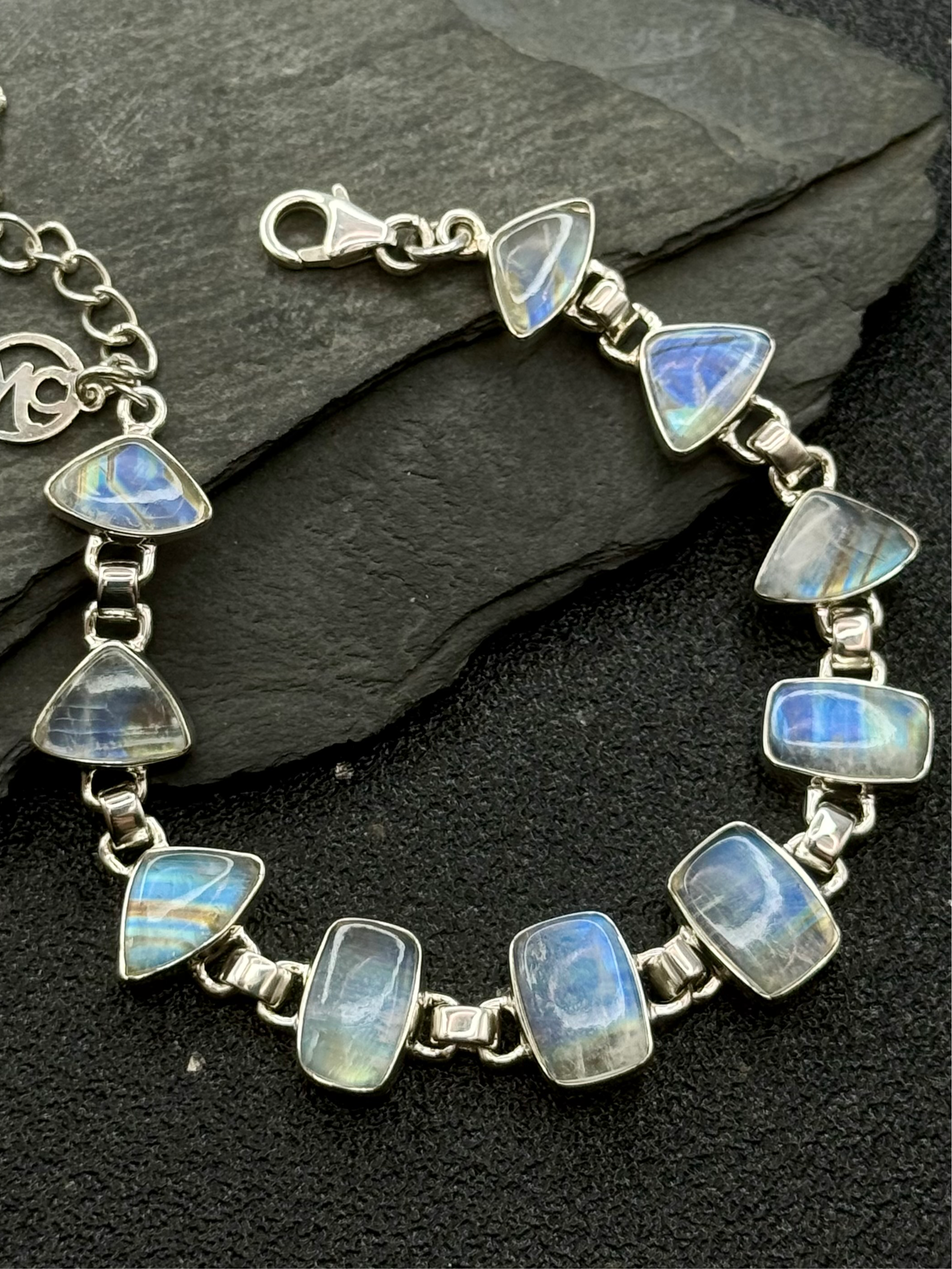 •RAINBOW MOONSTONE - 1• multi-stone + silver bracelet (6.5"-8")