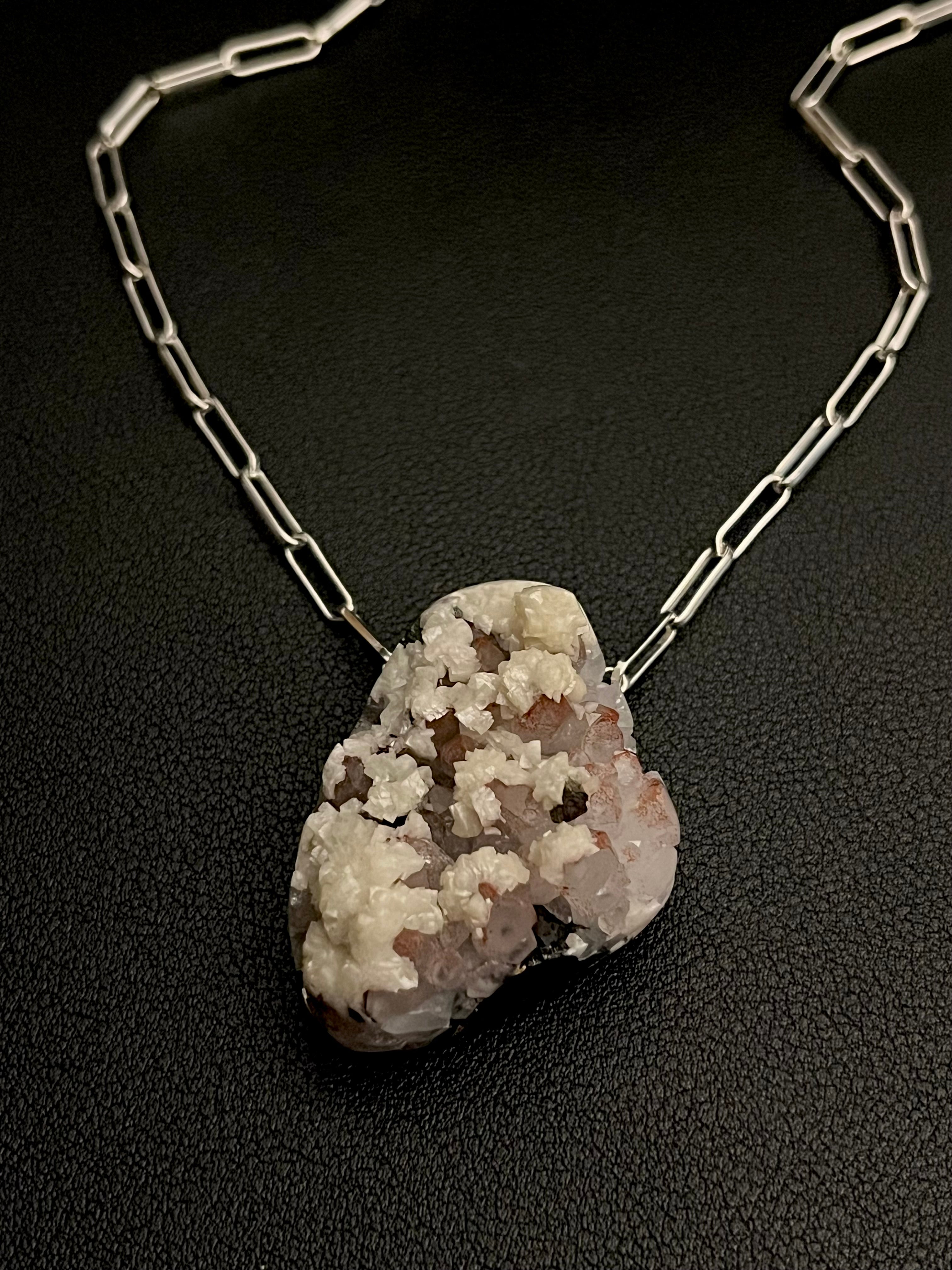 •LINKED• pyritized apophyllite with calcite + silver necklace (18"-20")