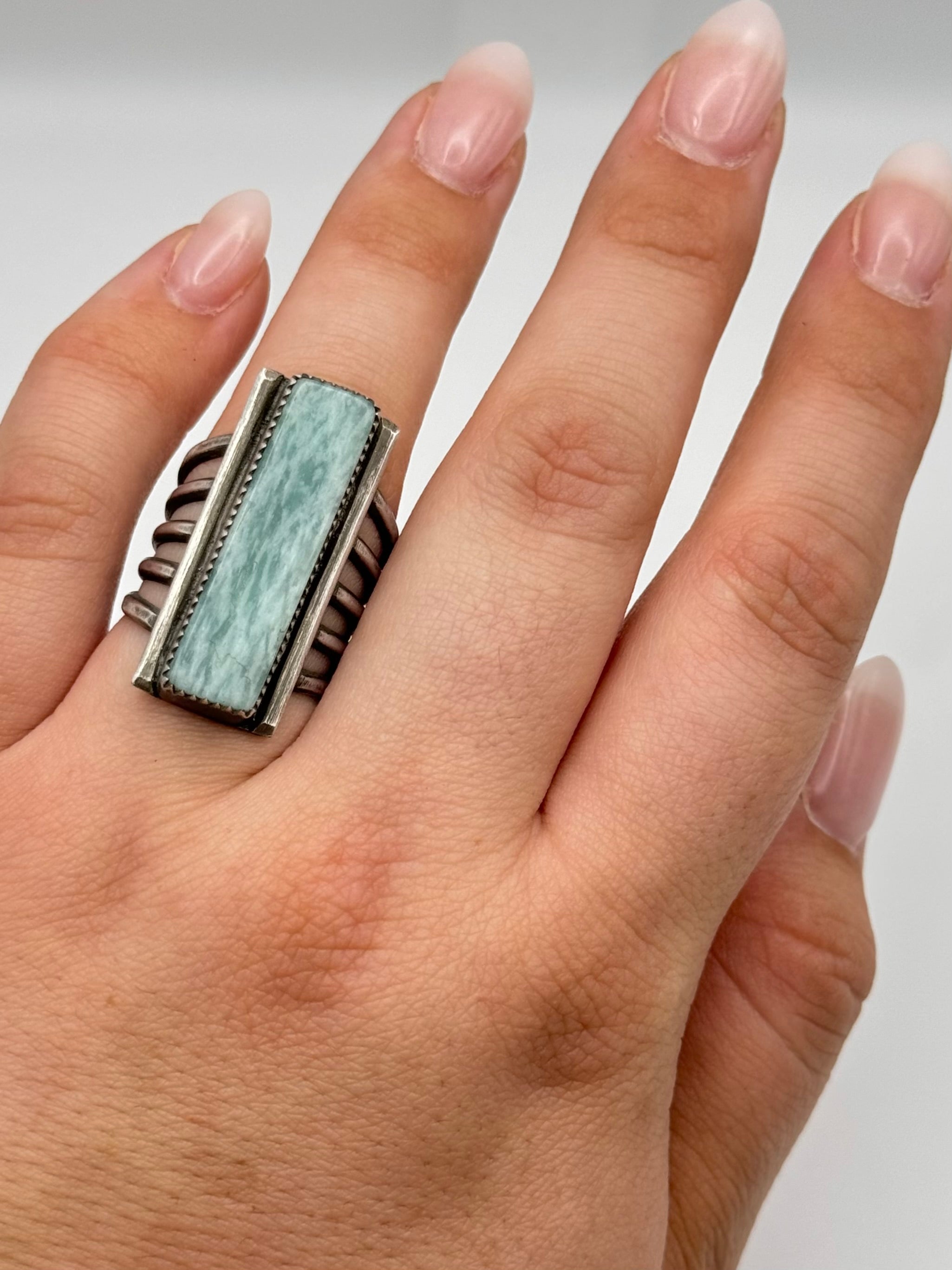 •THE TOWER• amazonite + silver ring (size 8)