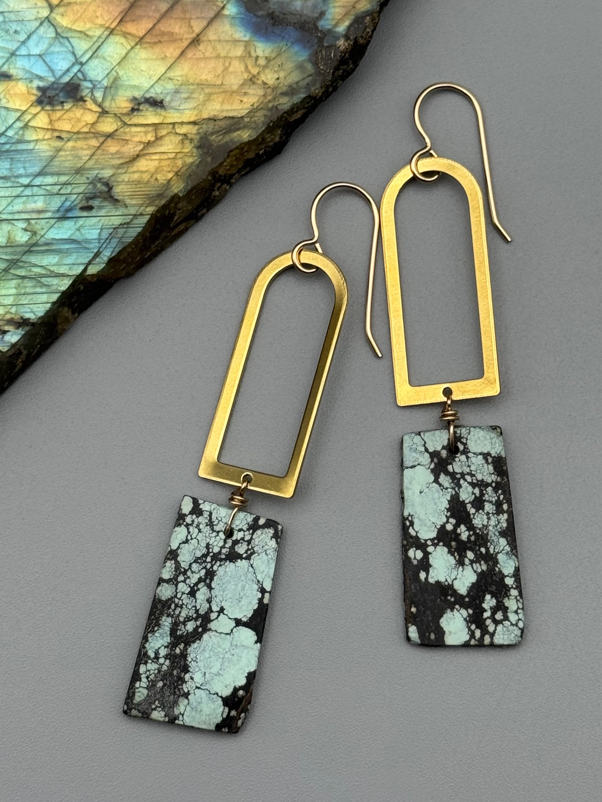 •PORTAL• turquoise slab + gold earrings