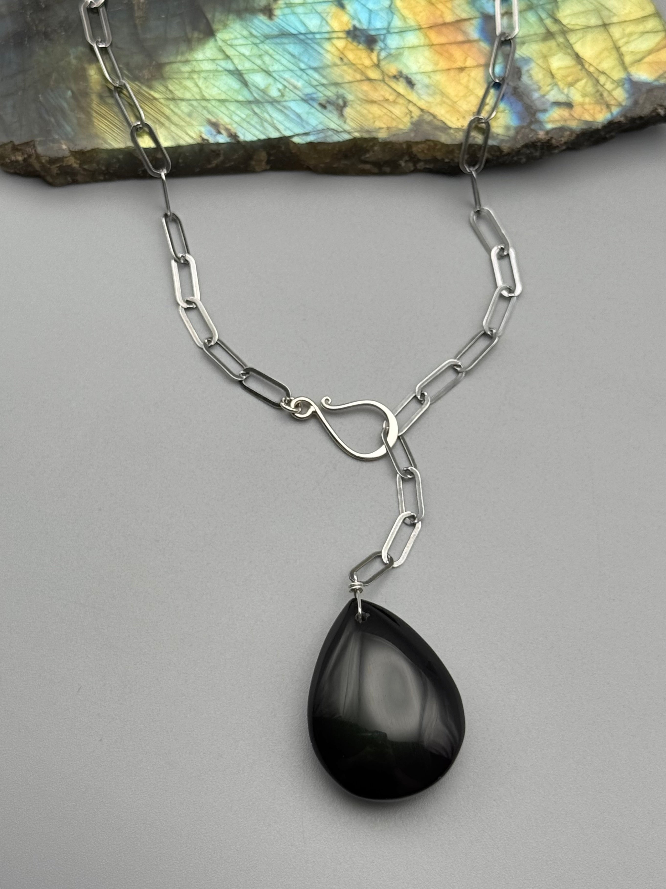 •LINKED• rainbow obsidian + silver necklace (ADJ to 19")