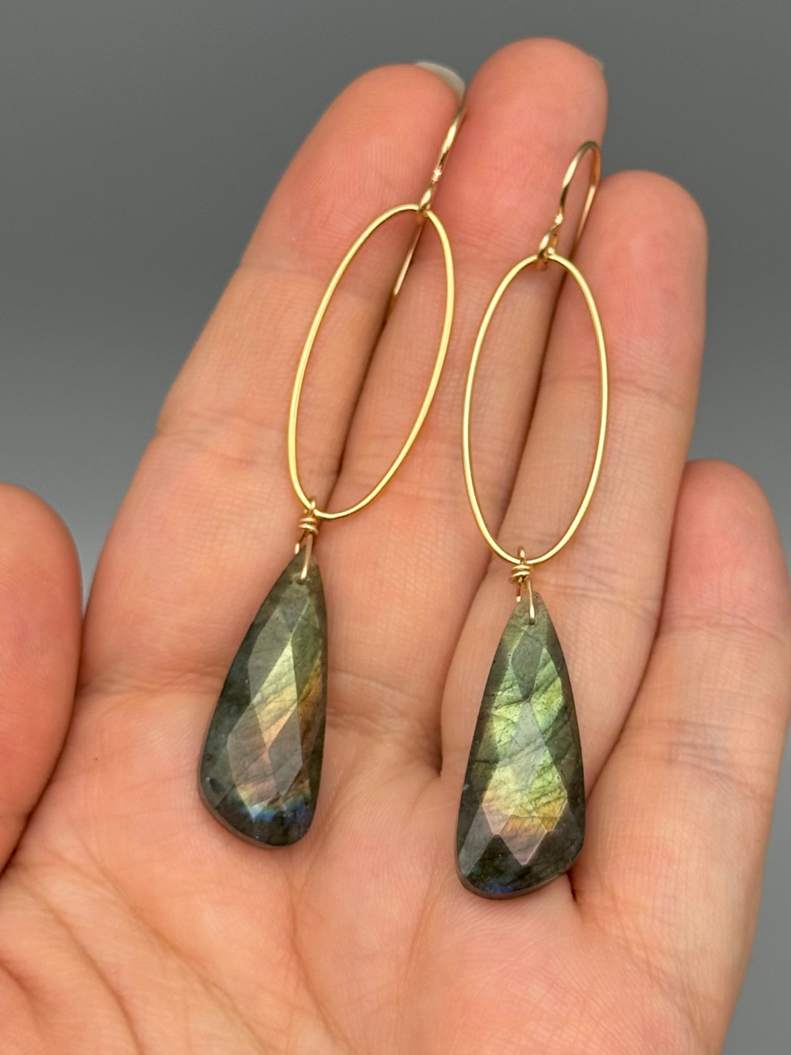 •IO• faceted labradorite wing + gold earrings