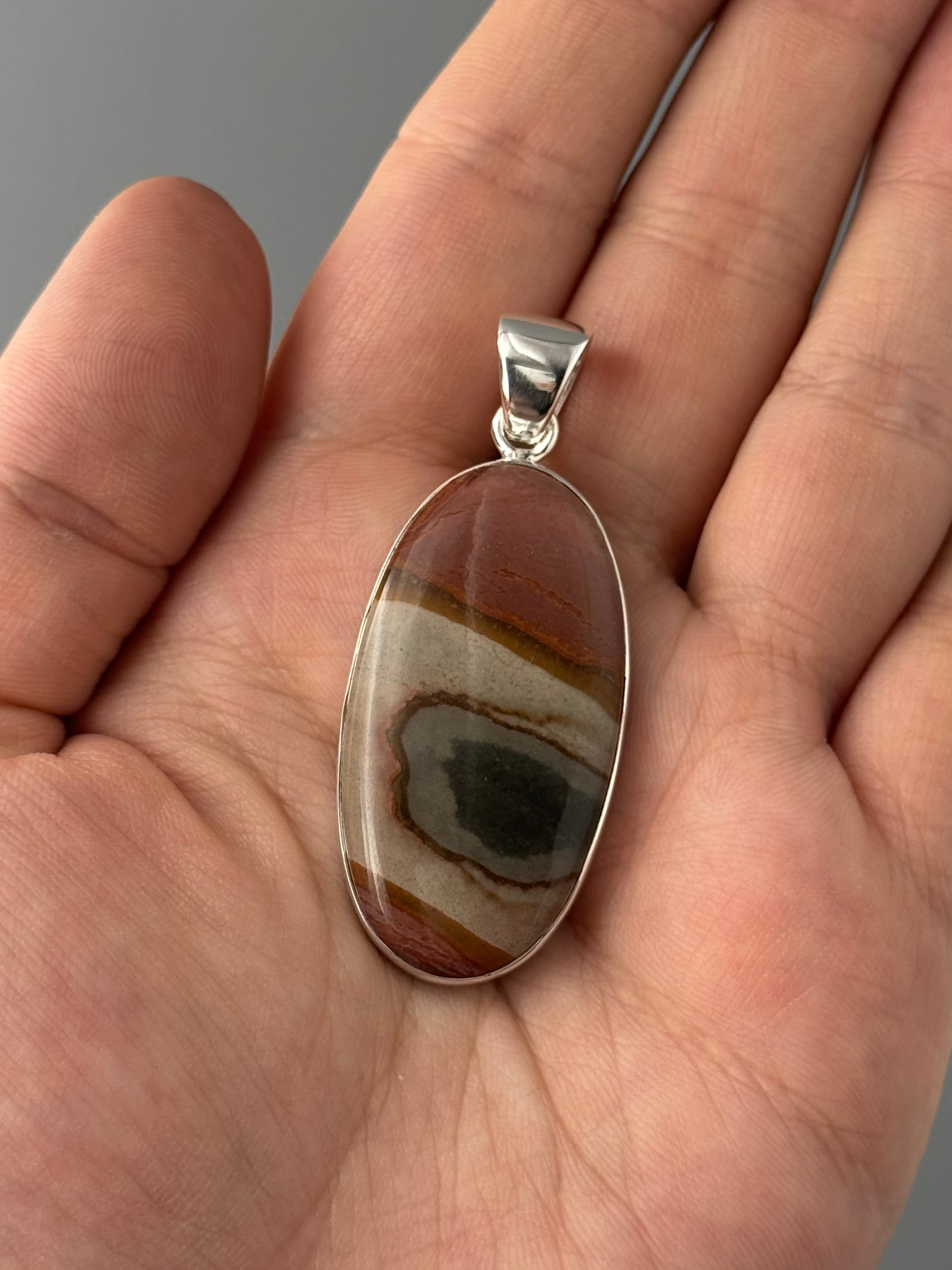 •POLYCHROME JASPER - ELONGATED OVAL• sterling silver pendant