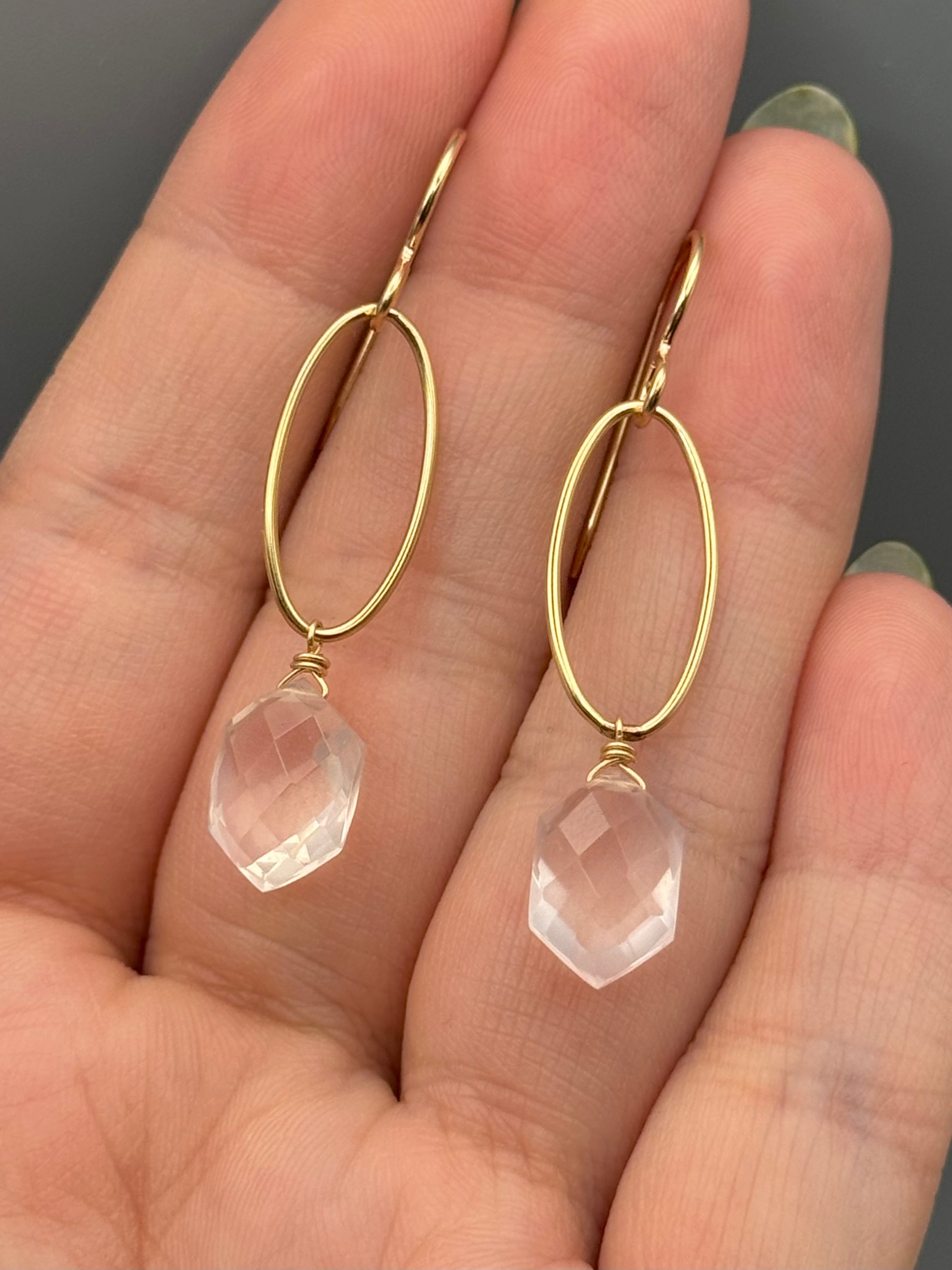 •IO• rose quartz hex + gold earrings