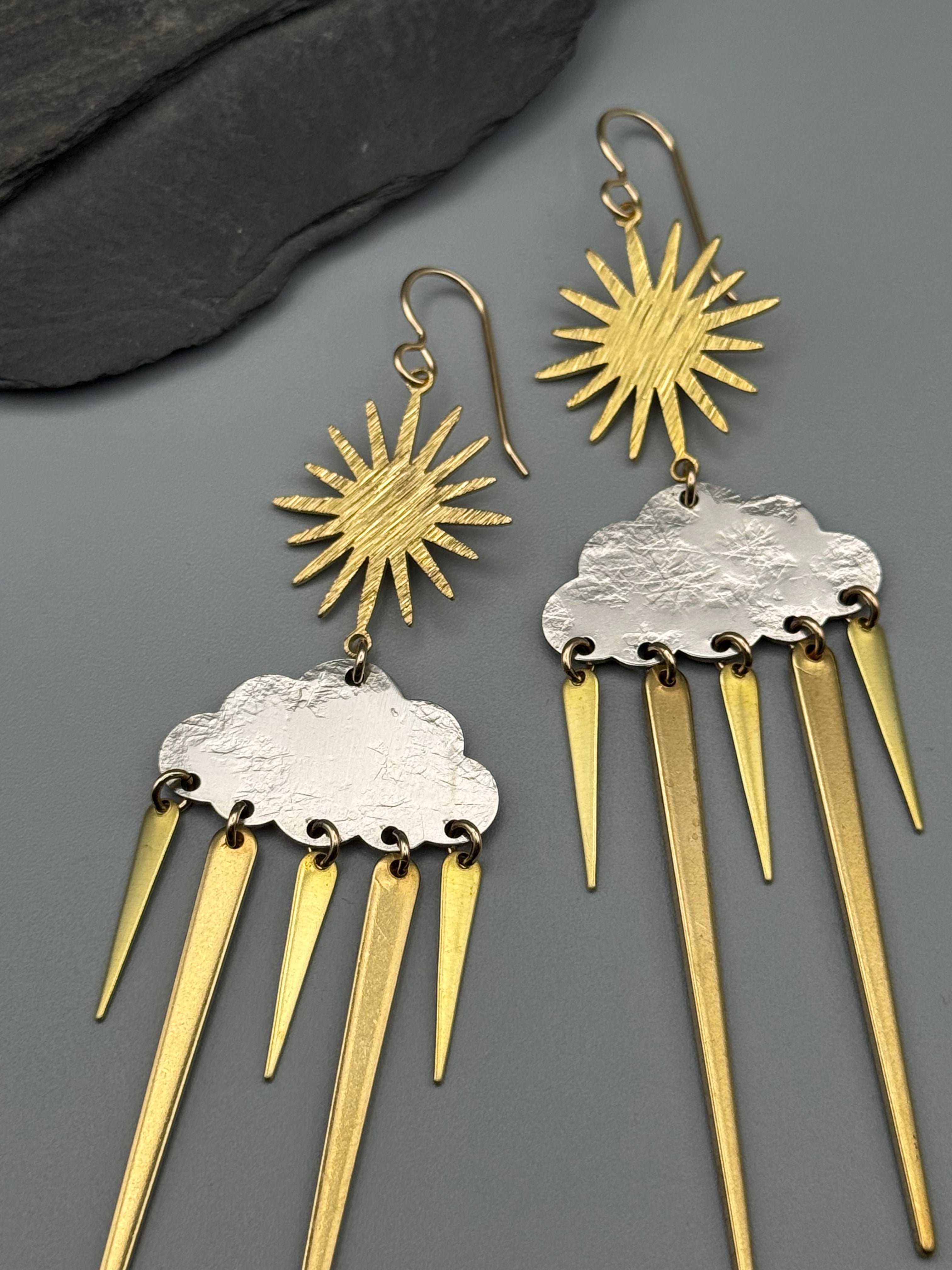 •SUN STORM• mixed metal dangle earrings