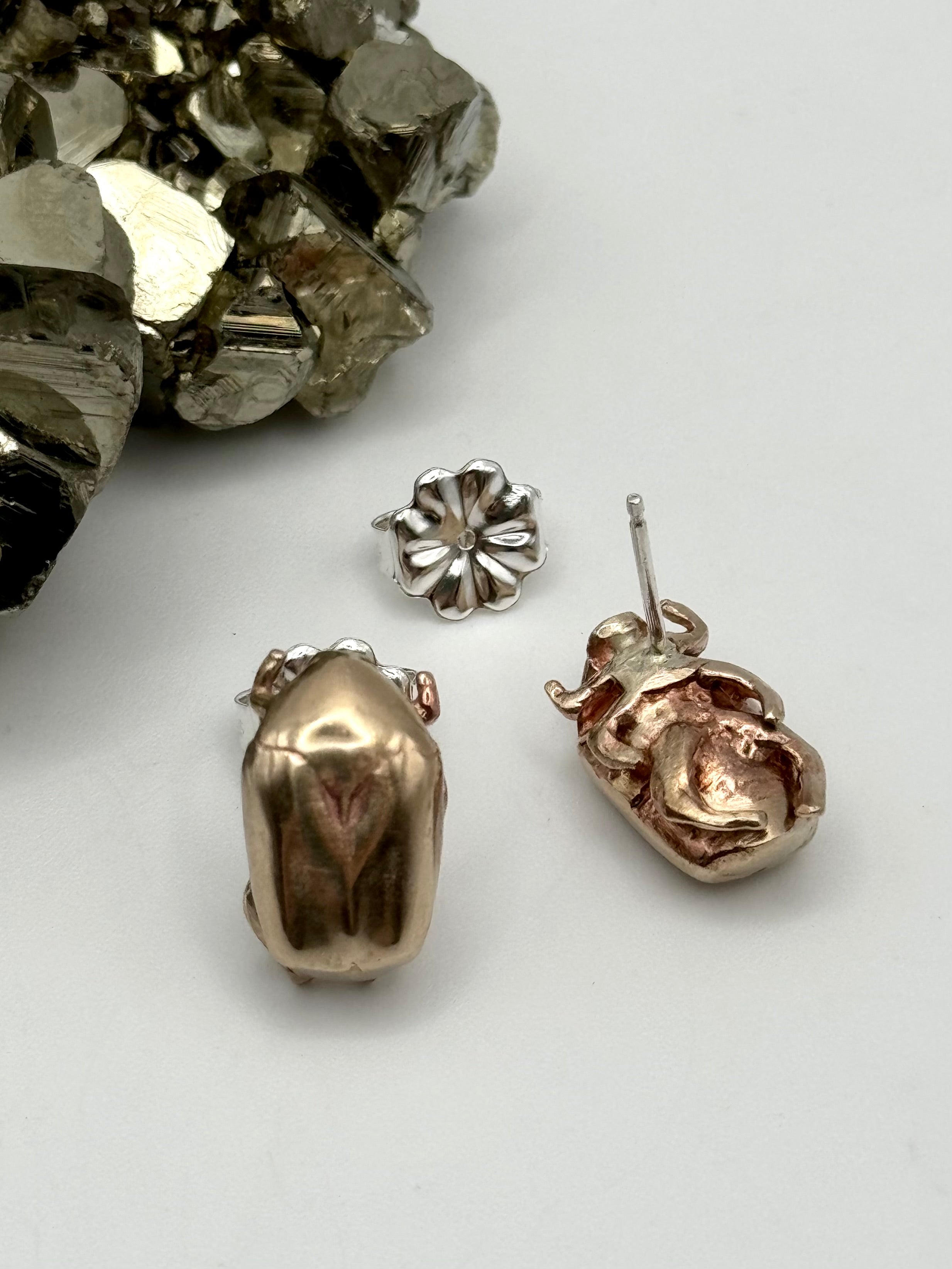 •JAPANESE BEETLE• mixed metal stud earrings