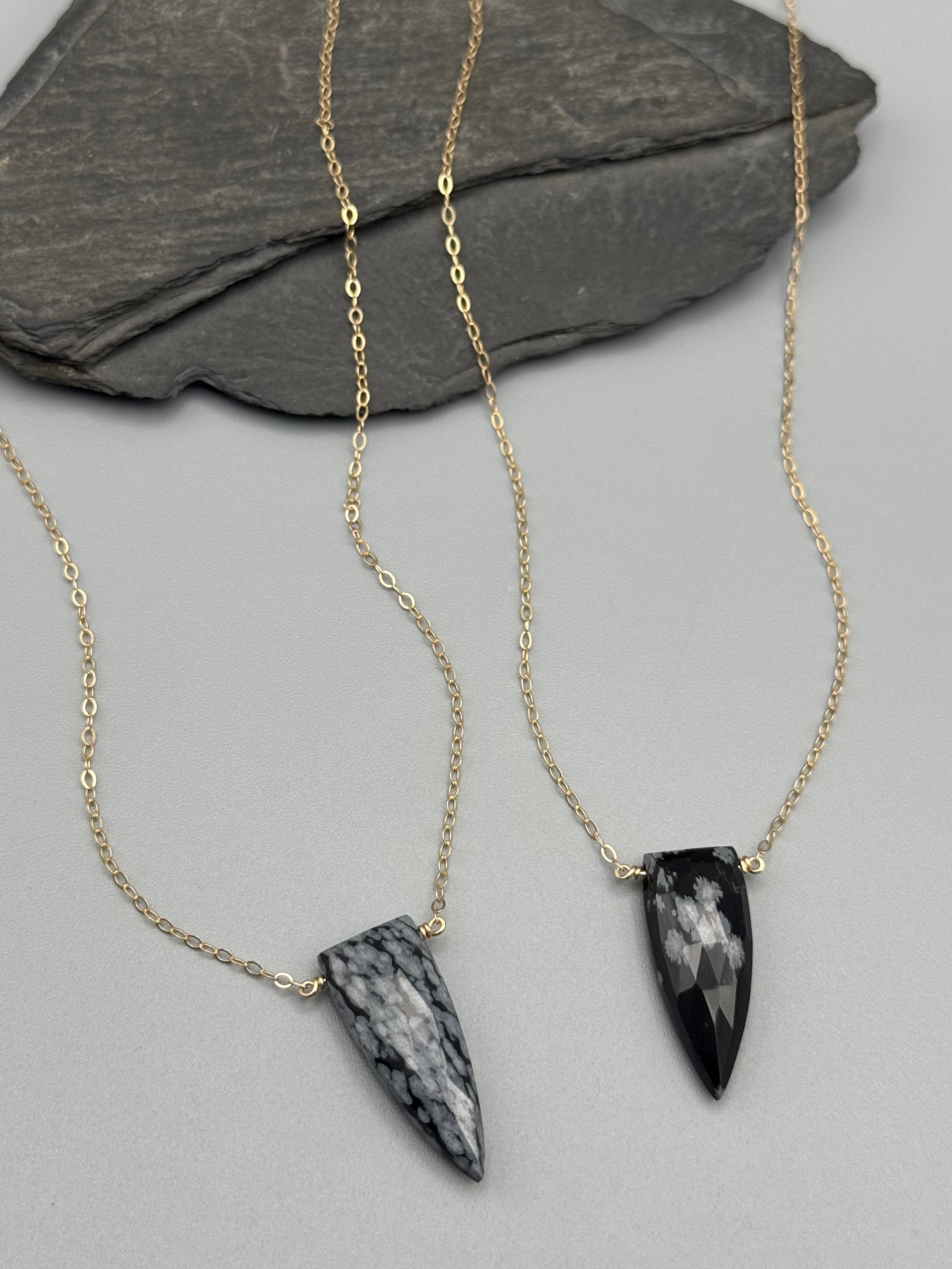 •STRAY• faceted snowflake obsidian fang + gold necklace (various lengths)