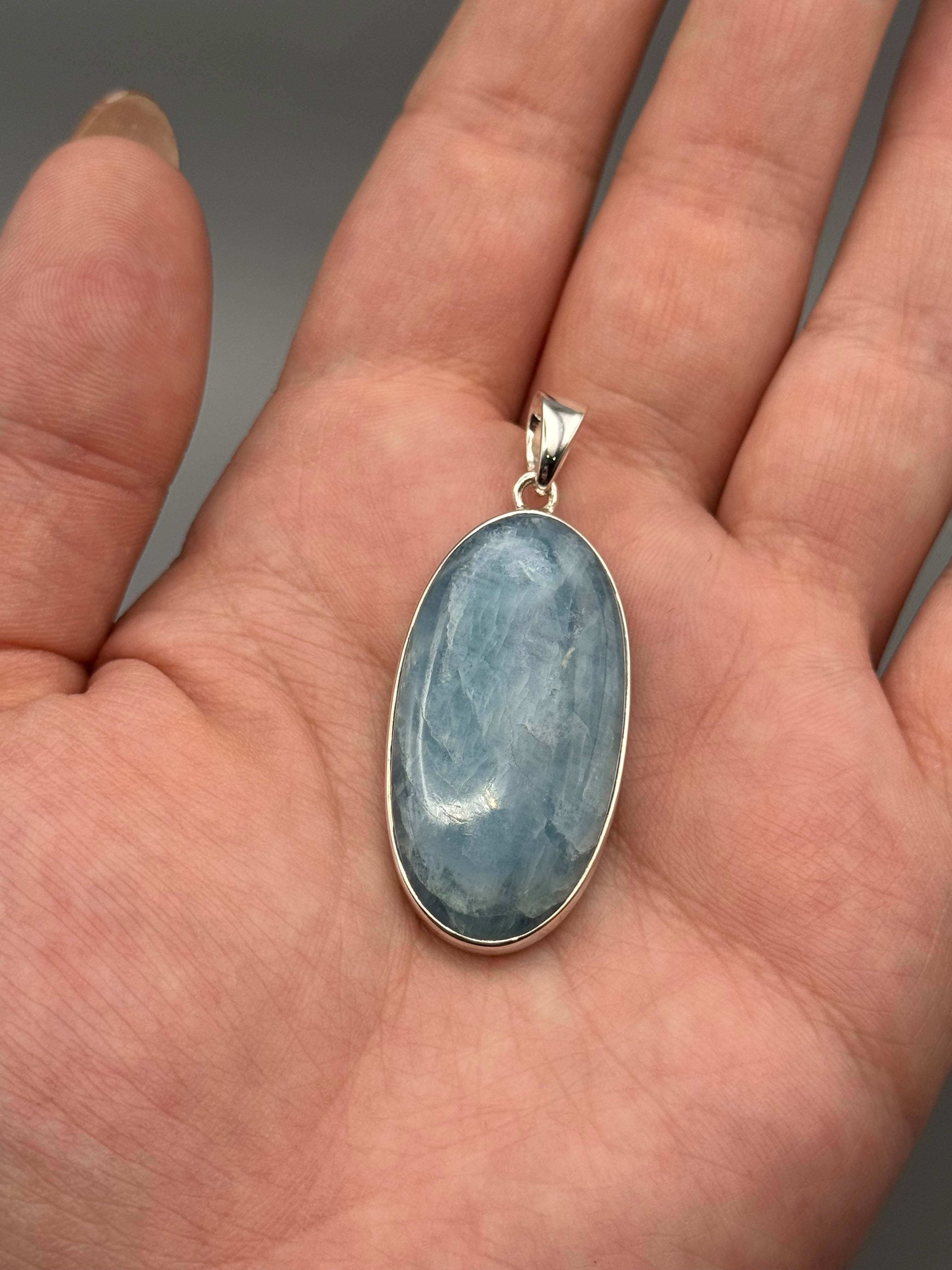 •AQUAMARINE - ELONGATED OVAL• sterling silver pendant