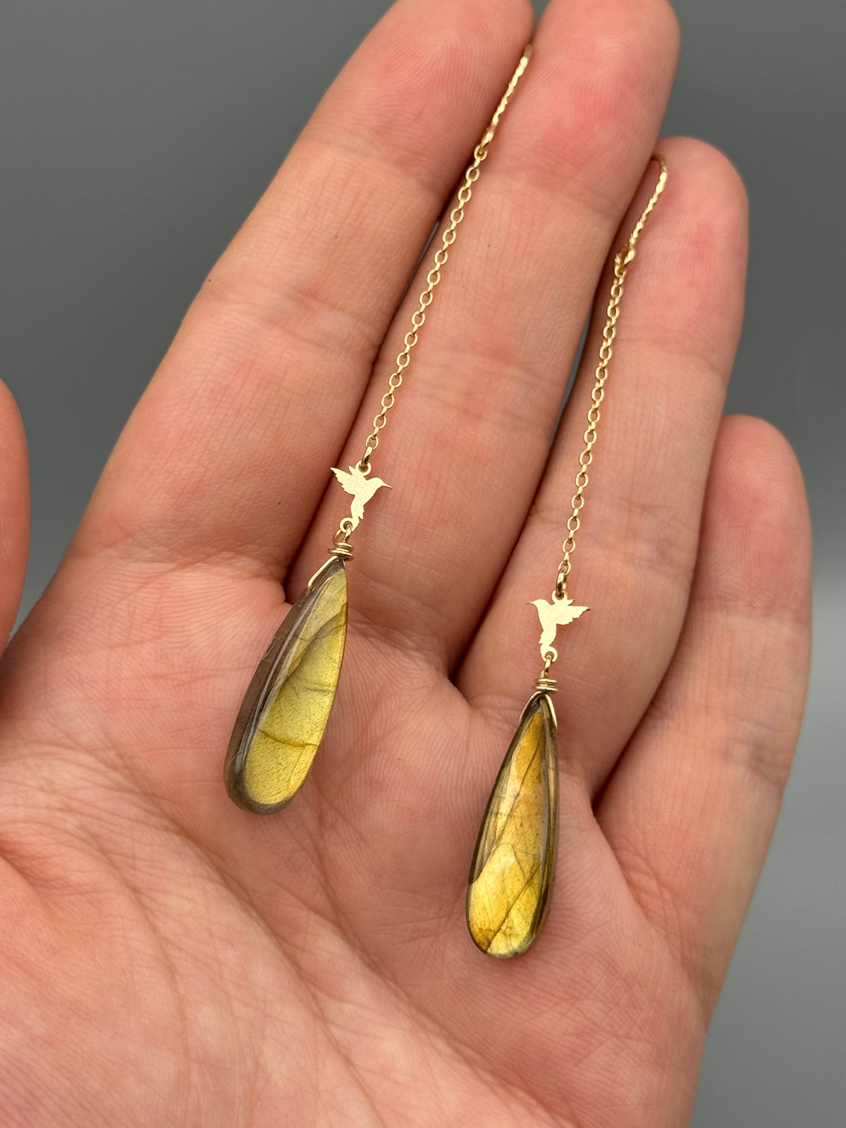 •NECTAR• golden labradorite tear + gold earrings