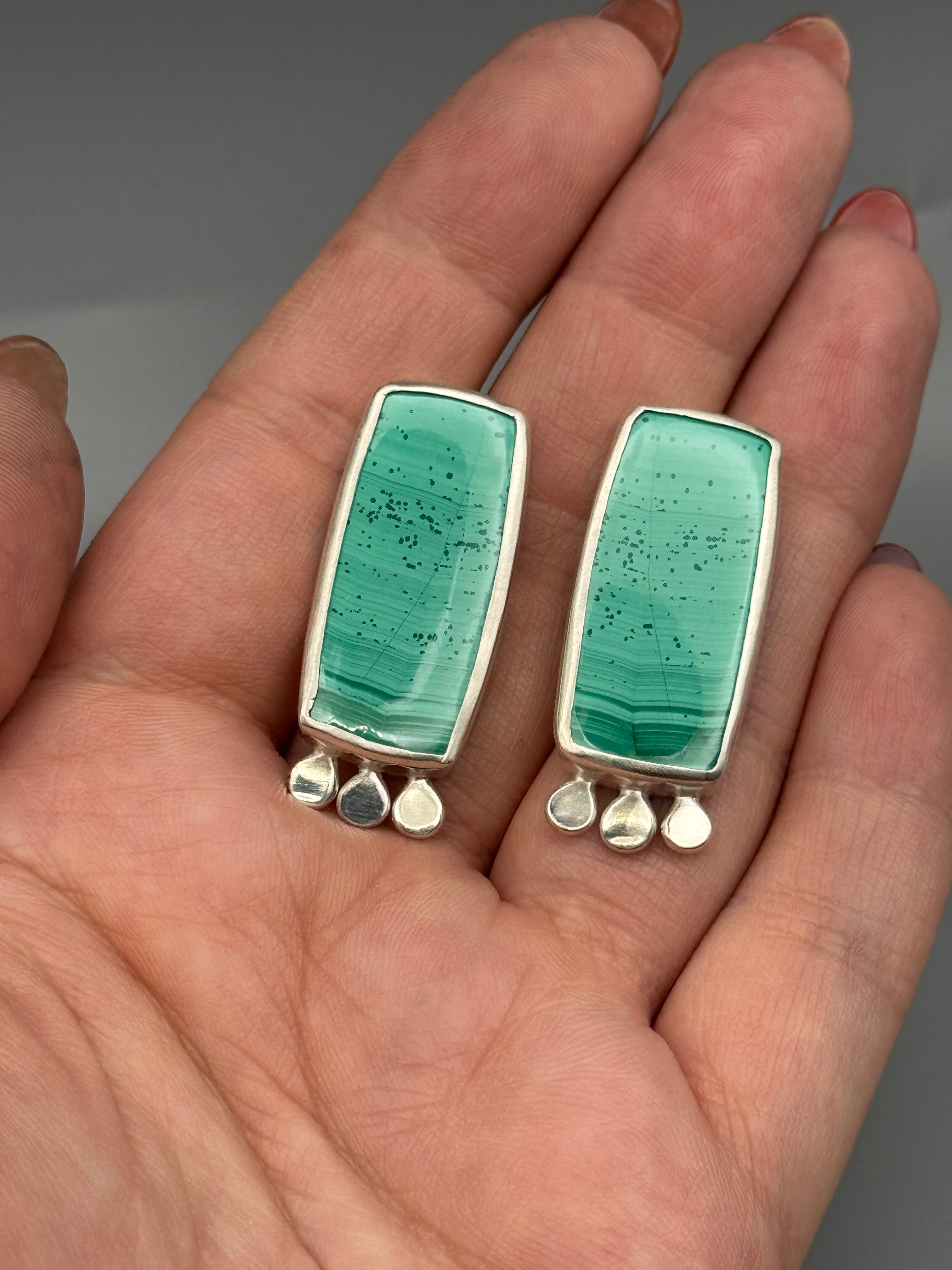 •POLLINATOR• malachite rectangle + silver post earrings